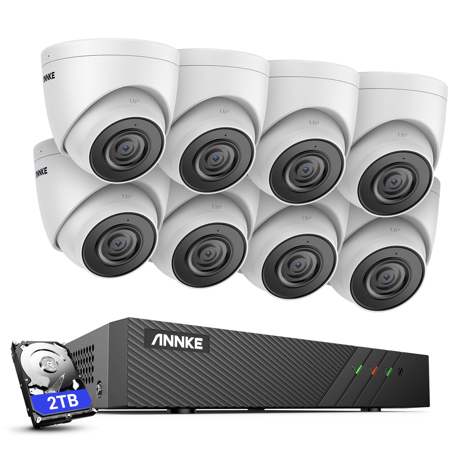Annke H500 5Mp Poe Security Camera System W/ 6Mp 8 Channel Nvr, 8 X 5Mp Turret Ip Cams, Support Rtsp, 24 7 Hour Audio Recording, 100 Ft Exir 2.0 Night Vision, Ip67 Weatherproof, Built In 2Tb Hdd