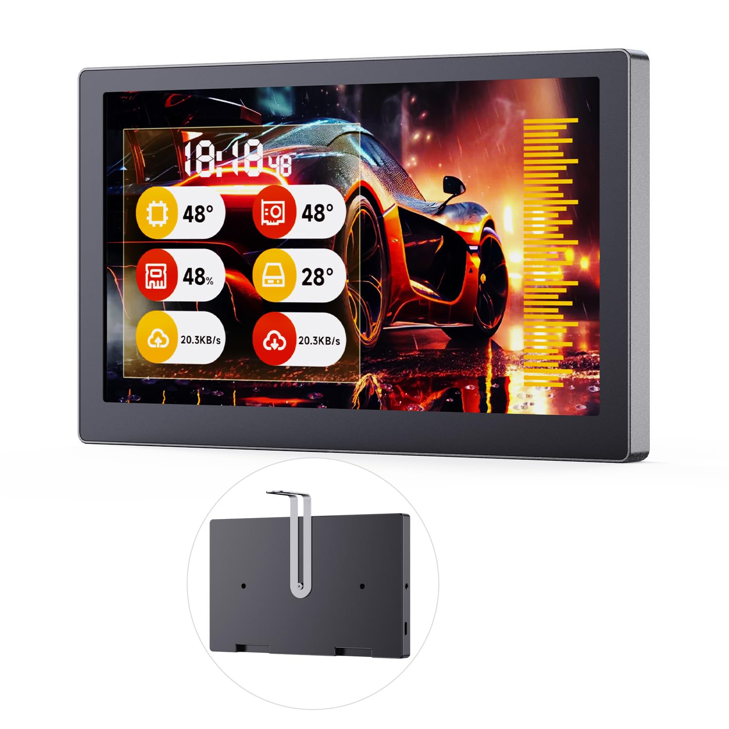 waveshare 7inch USB Monitor, PC Case Secondary Screen/Desktop RGB Ambient Screen, IPS Panel, 1024  600 Resolution, with Music Sp