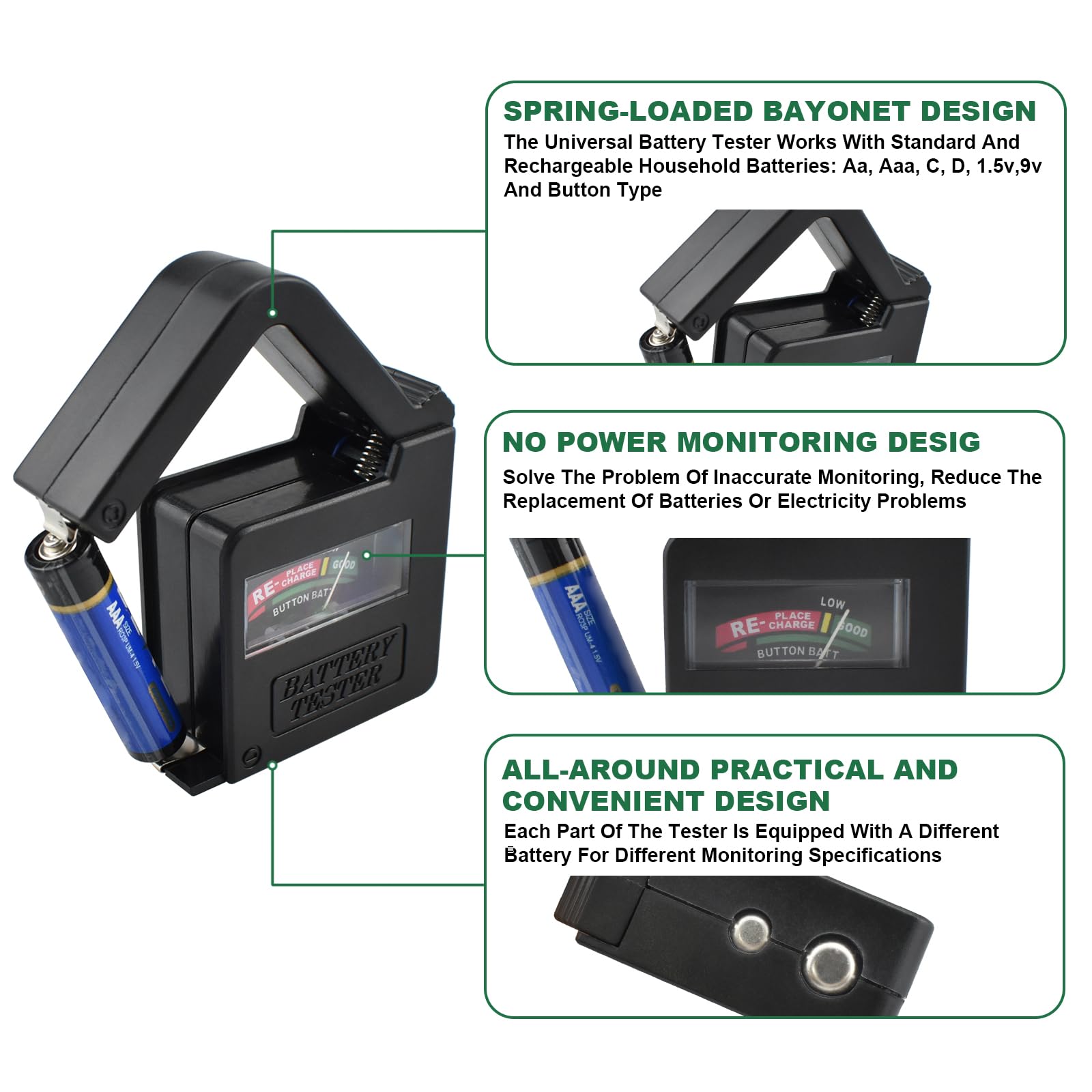 Ubanu 1Pc Bt 860 Universal Small Battery Volt Tester Checker, High Accuracy Portable Digital Battery Capacity Monitor For Aa Aaa