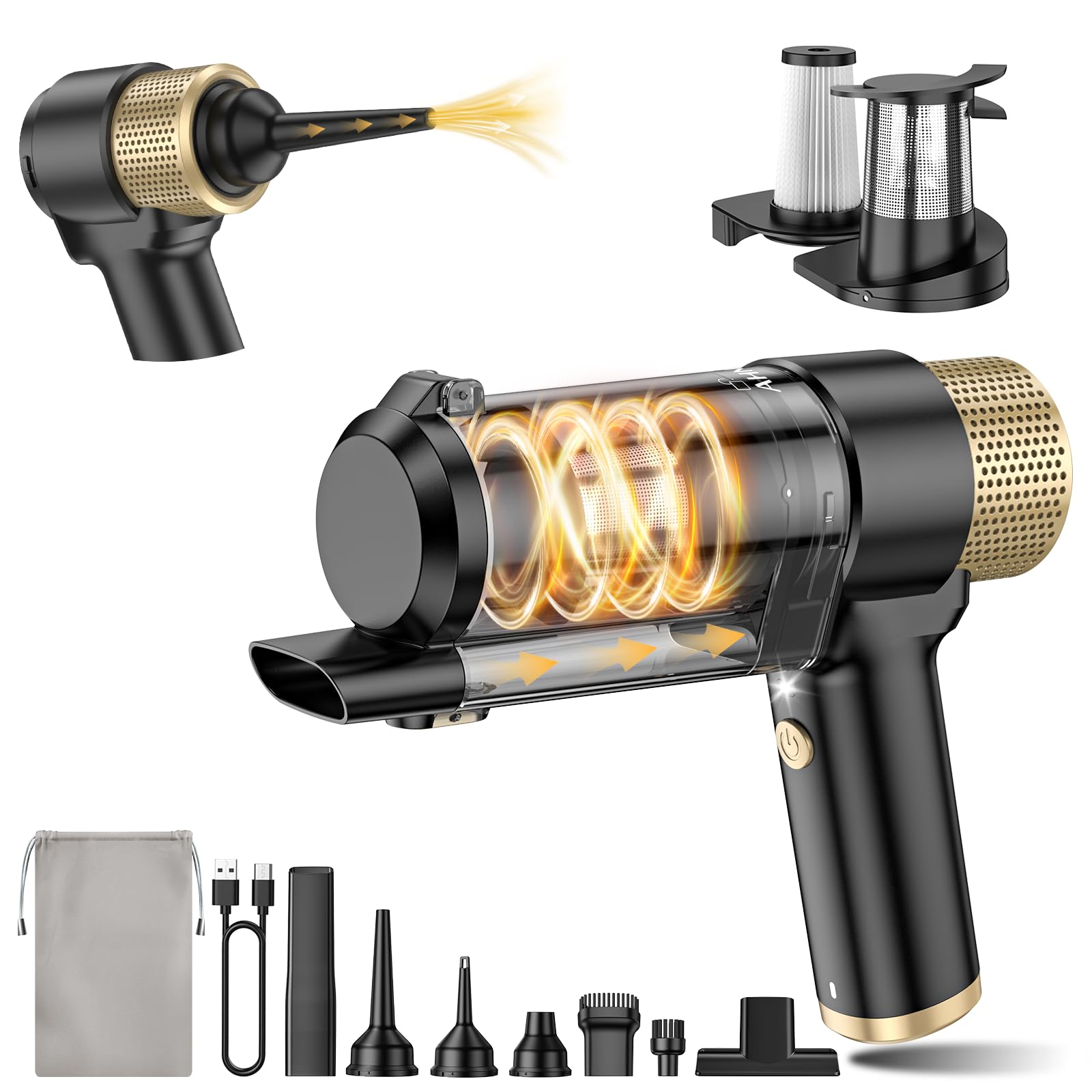 AHNR Handheld Car Vacuum Cleaner Cordless with 16000PA Powerful Suction, 4-in-1 Portable Mini Vacuum Cleaner & Air Duster with M