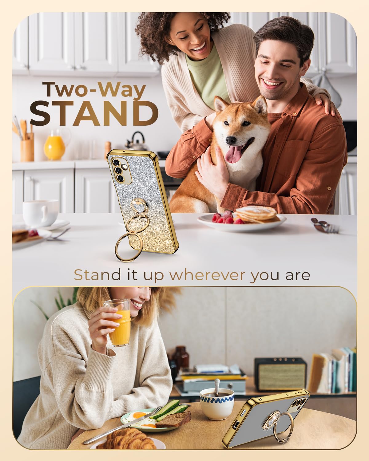 Xyz For Samsung Galaxy S23 Plus Case With Stand, Galaxy S23 Plus Case With Double Ring, Women Girls Bling Luxury Glitter Clear P