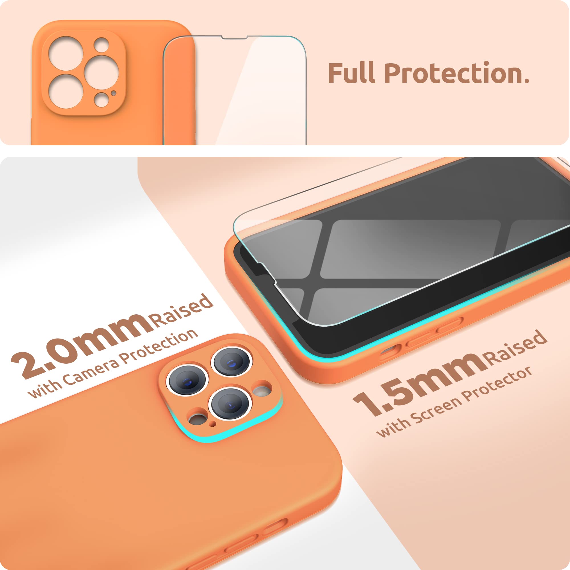 Surphy Compatible With Iphone 13 Pro Case With Screen Protector, (Camera Protection + Soft Microfiber Lining) Liquid Silicone Ph