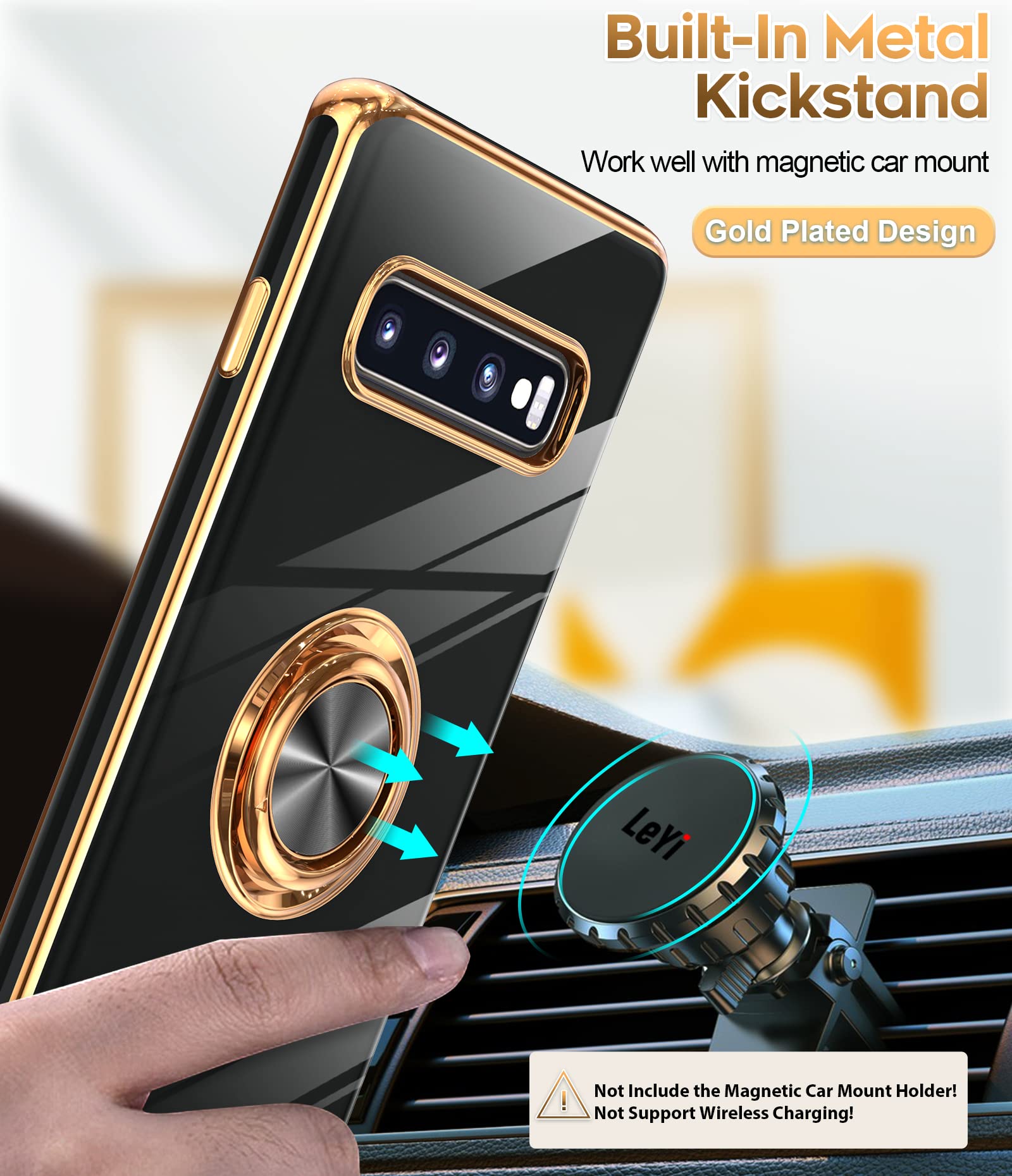 Leyi For Samsung Galaxy S10 Case: With 360 Rotatable Ring Holder Kickstand [Compatible With Magnetic Car Mount], Soft Tpu Shockp