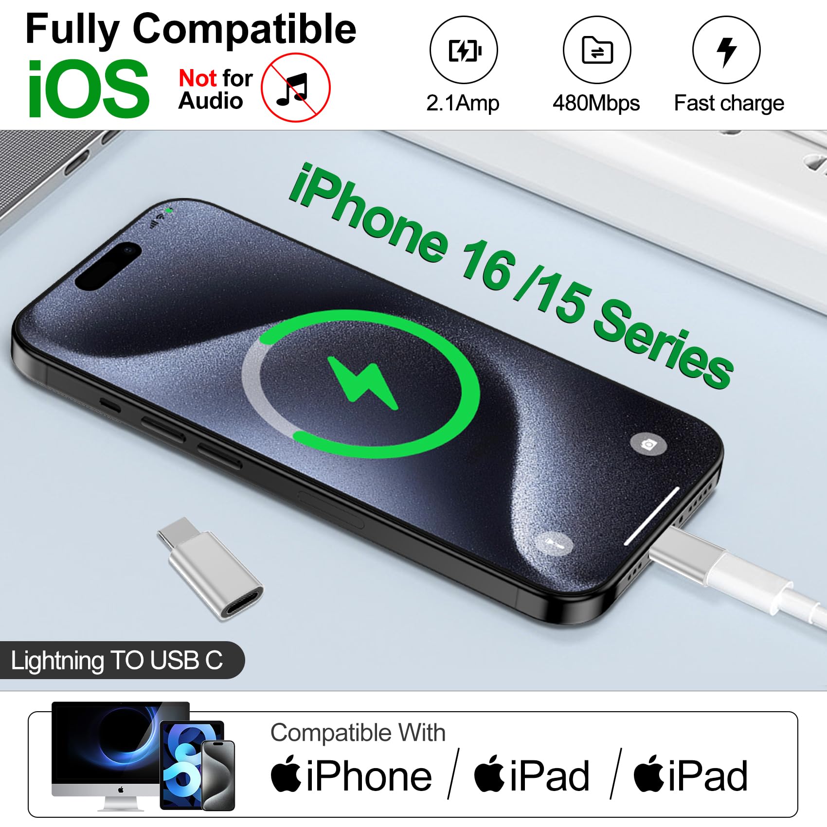 ?????????? ???????????????? Lightning To Usb C Adapter For Iphone 15 16 Pro Max/Plus,Samsung S24,Ipad Air,Nintendo Switch,Fast C
