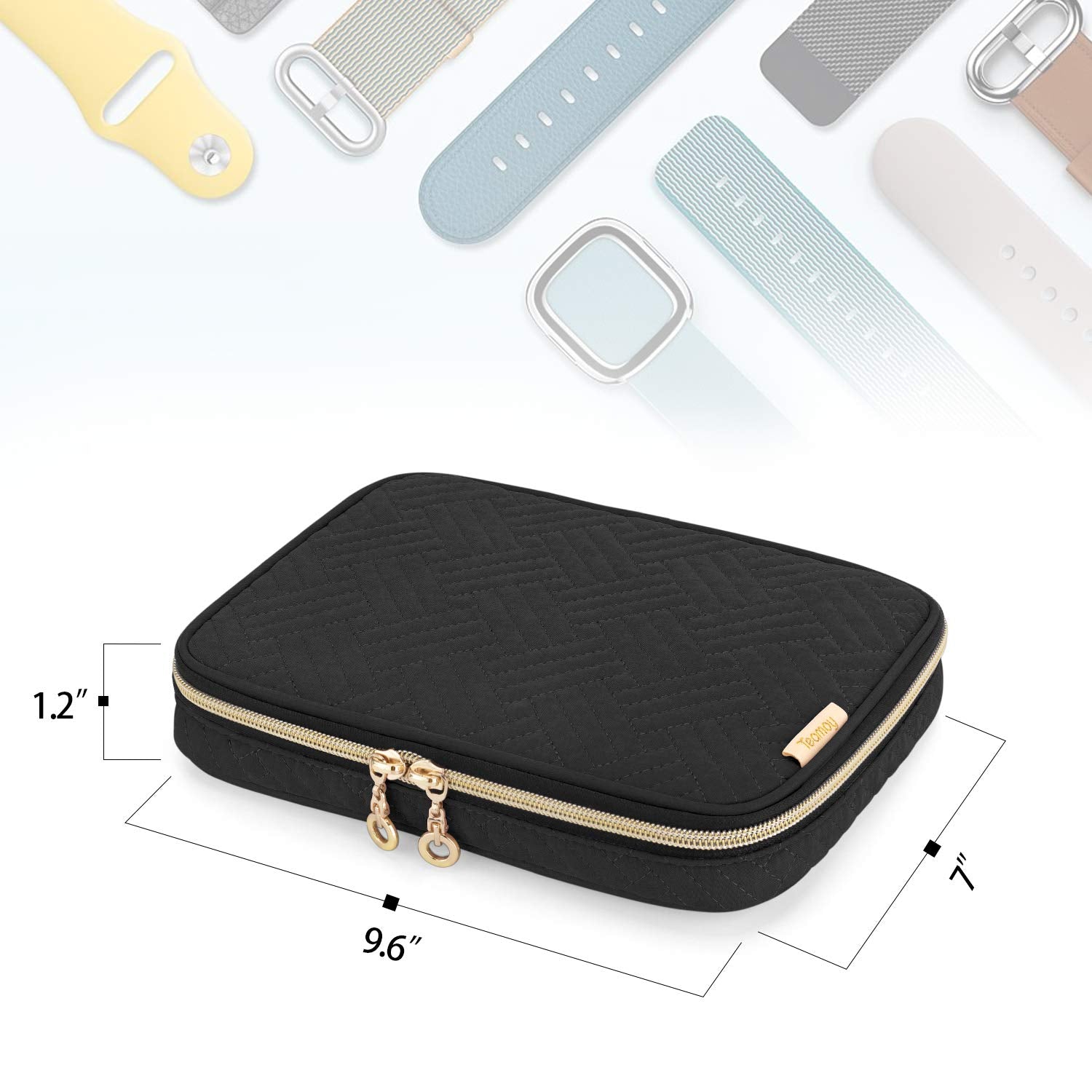 Teamoy Watch Band Storage Case Holds 12 Watch Straps, Travel Organizer Bag Compatible For All Series Apple Watch Bands Or Smart