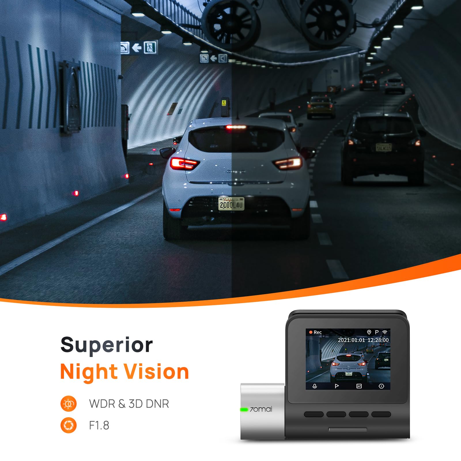 70Mai True 2.7K 1944P Ultra Full Hd Dash Cam A500S, Front And Rear, Built In Wifi Gps Smart Dash Camera For Cars, Adas, Sony Imx