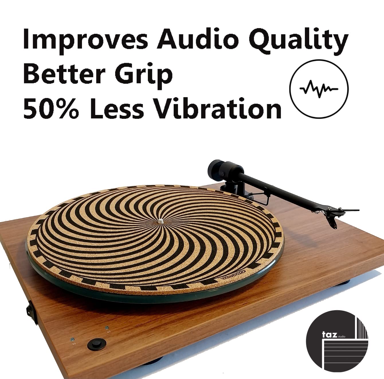 Tazstudio Premium Slipmat   Cork Turntable Mat For Better Sound Support On Vinyl Lp Record Player   Cork Mat Original Art Design