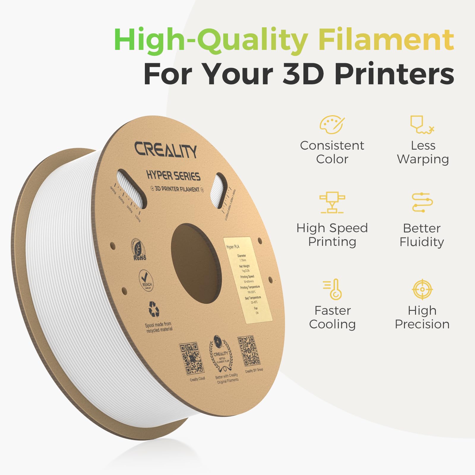 Official Creality Hyper Pla Filament Bundle For Christmas Decorations, Up To 600Mm/S High Speed 3D Printer Filament Pla, No Tang