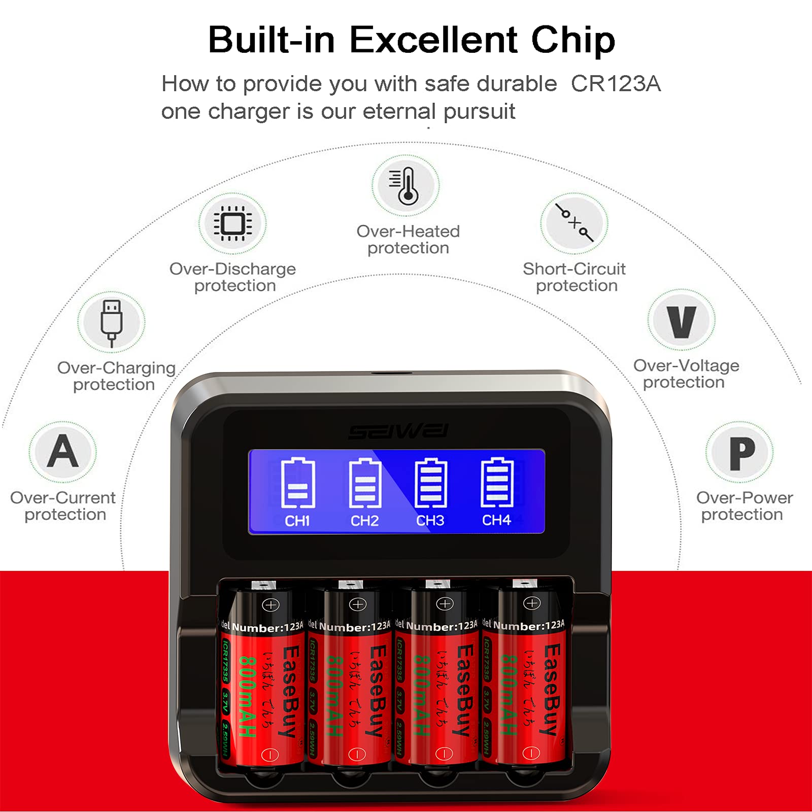 Easebuy Cr123A Batteries Rechargeable, 12 Pack 800Ma123A Rechargeable Batteries And Cr123A Charger For Arlo Cameras, Alarm Syste