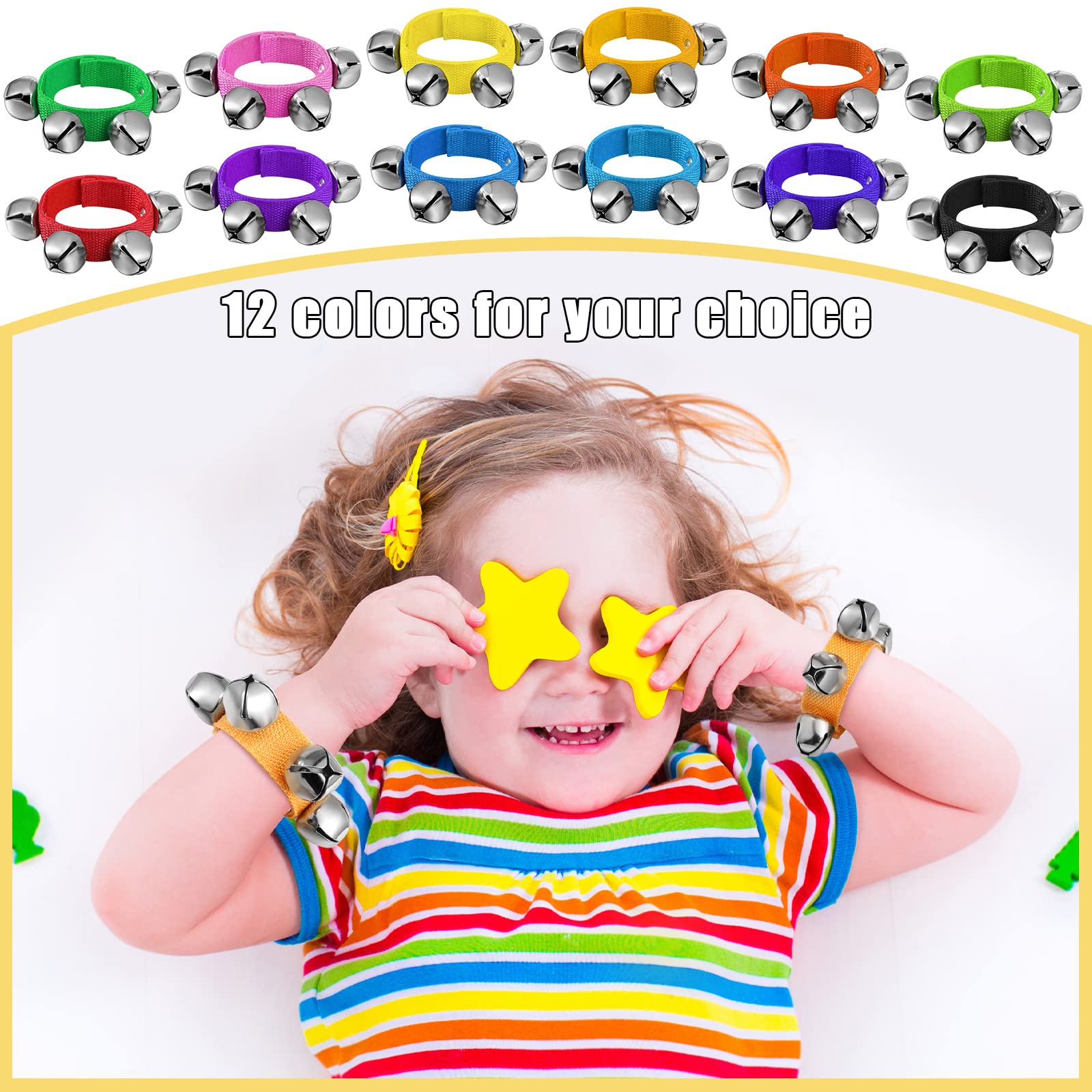 48 Pcs Wrist Band Jingle Bells 12 Musical Instruments Gift Hand Percussion Wrist Bells Wrist Shaking Music Bells For Kids Adjust
