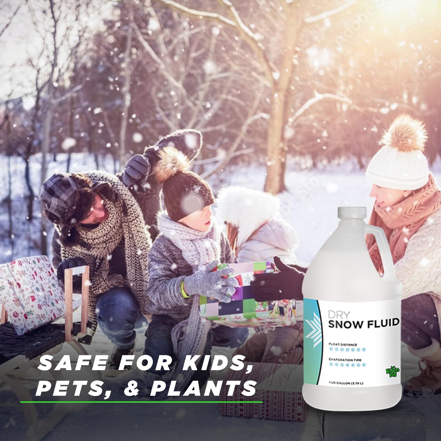 Froggys Flakes Snow Machine Fluid, Ultra Dry Indoor Formula Snow Fluid With 30-50 Feet Float/Drop, 1 Gallon