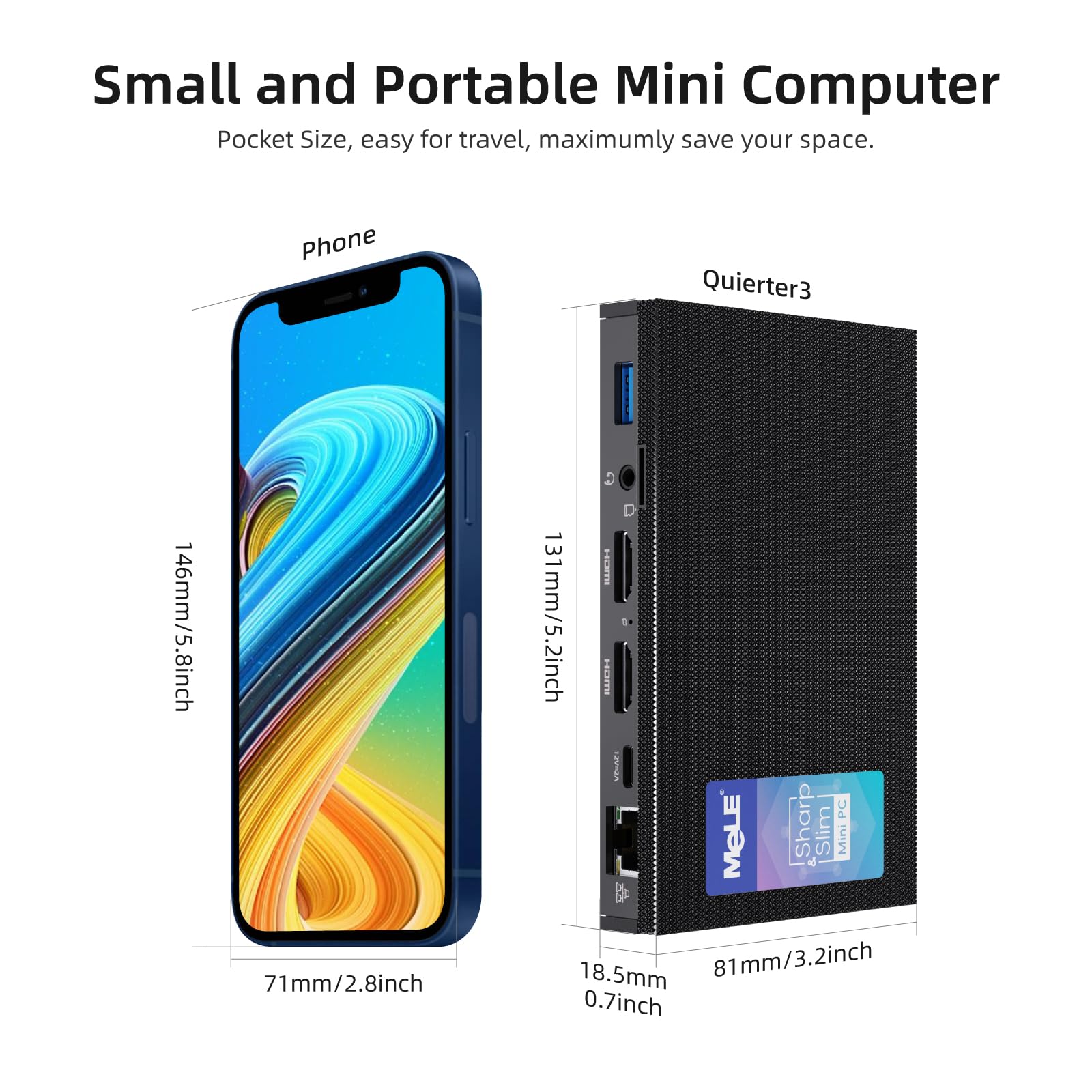 Mele Quieter3Q Fanless Mini Pc 16Gb Ddr4 512Gb Rom Tiny Desktop Pc Celeron N5105(Up To 2.9Ghz) Micro Computer Dual Hdmi 4K@60, V