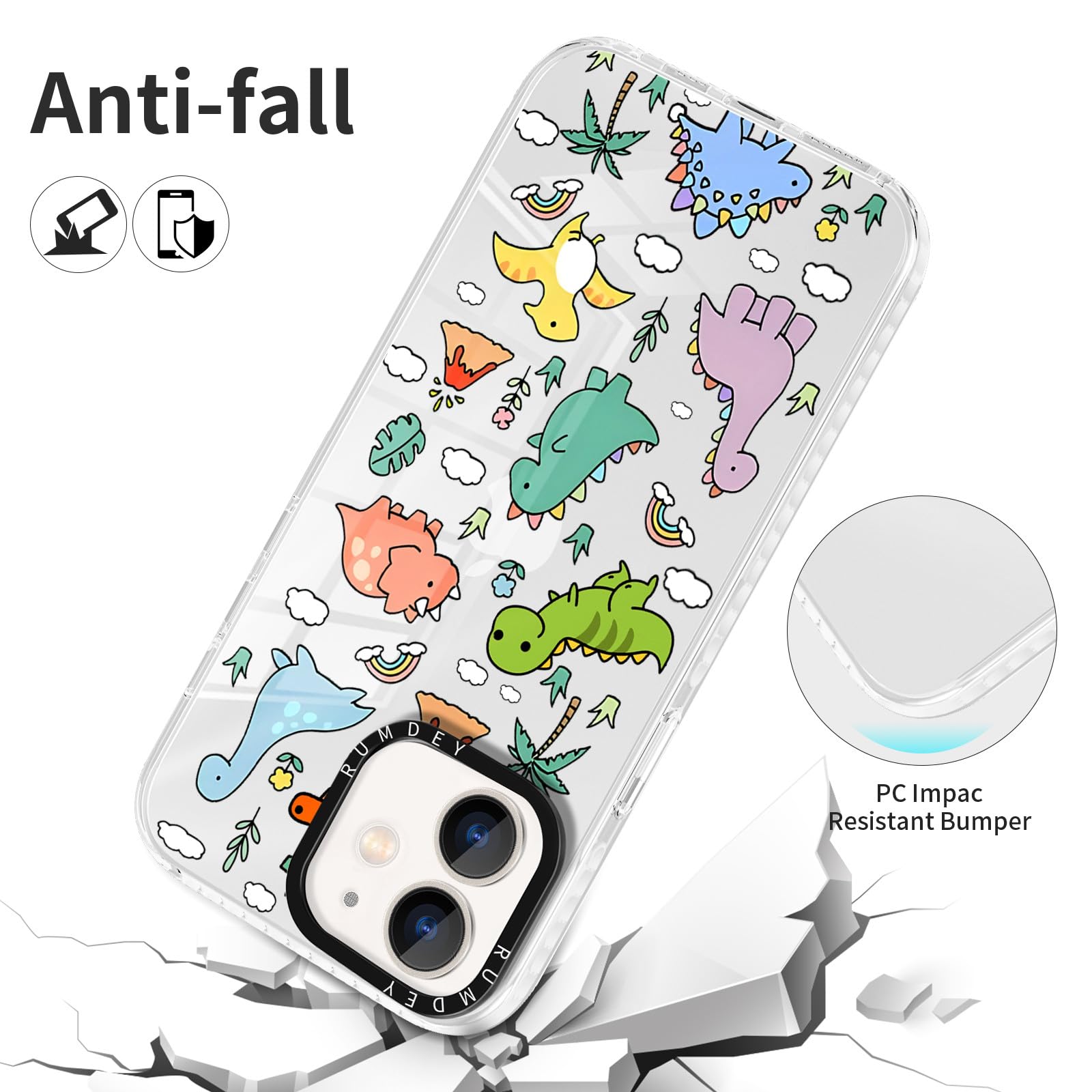 Rumdey 2 Pack Cartoon Animals Pattern For Iphone 12 / Iphone 12 Pro 6.1'' Phone Case, Cute Dinosaur Design Clear Cases Soft Sili