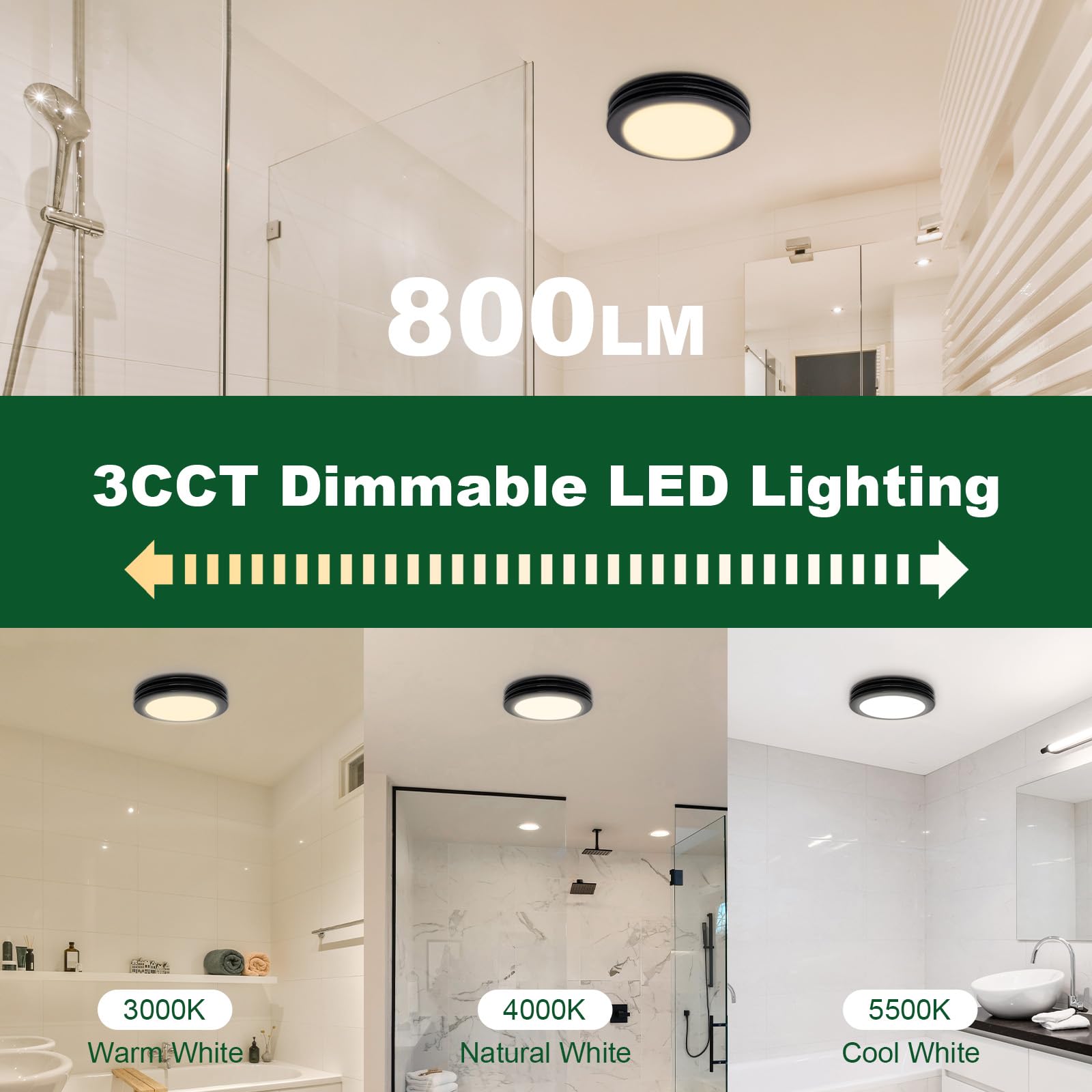 Akicon Bathroom Exhaust Fan With Light, 80Cfm 2.0 Sones Round Bathroom Fan Light Combo, Dimmable 3Cct Led Light Bathroom Fan Wit