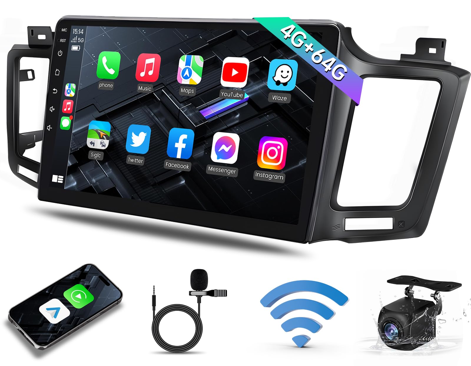 5G Wifi Car Stereo Radio For Toyota Rav4 2013 2018 With Carplay/Android Auto, 4G Ram 64G Rom 10.2 Inch Ips Touch Screen Android