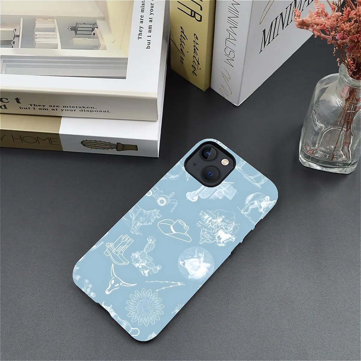 Akinmi Case For Iphone 15,Blue Shadow Horse Exquisitely Pattern Double Protective Phone Cover Cases Soft Silicone For Iphone 15