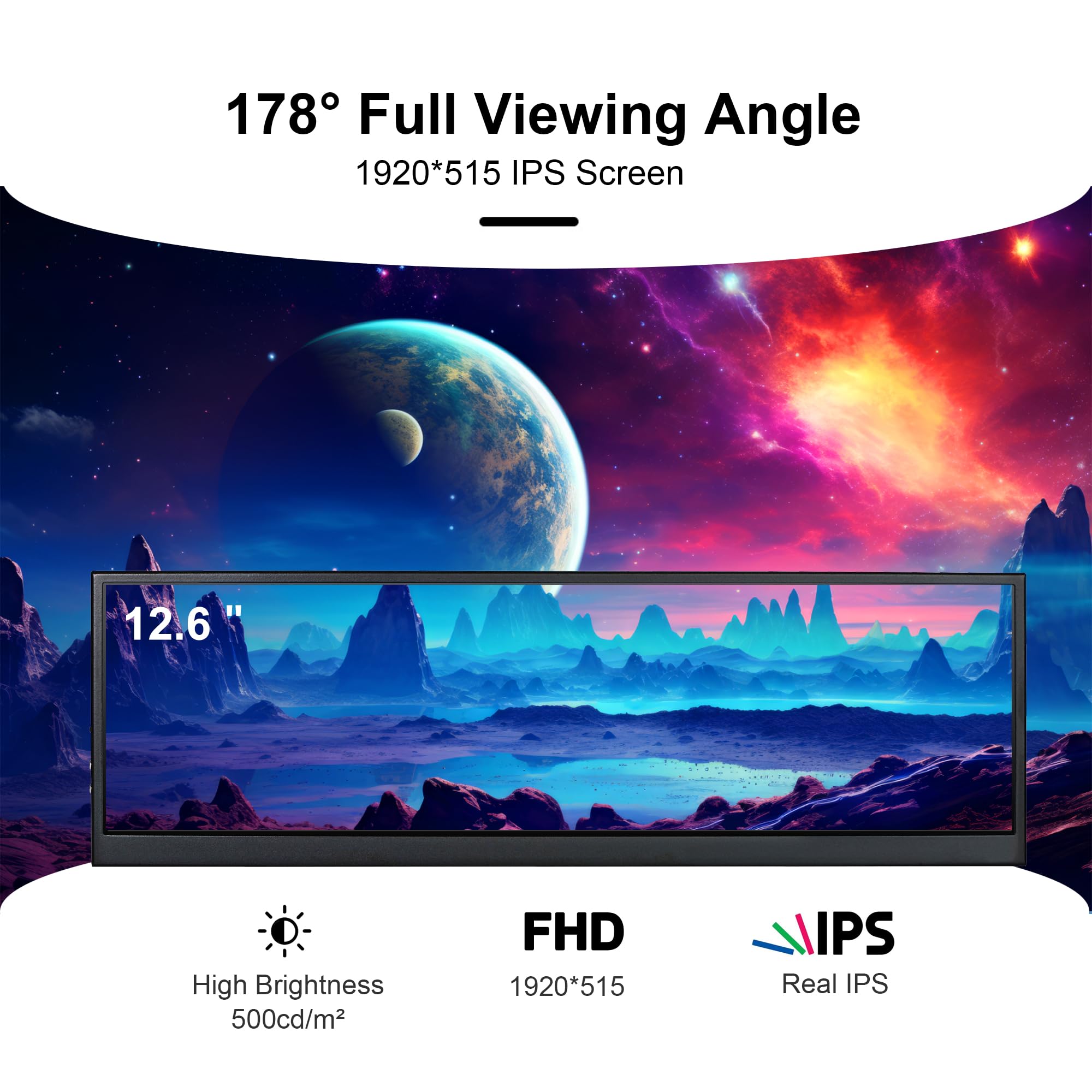 Wisecoco 12.6 Inch Secondary Screen Fhd Ips Touch Second Screen Stretched Bar Lcd Display 1920X515 Mini Hdmi For Laptop Computer