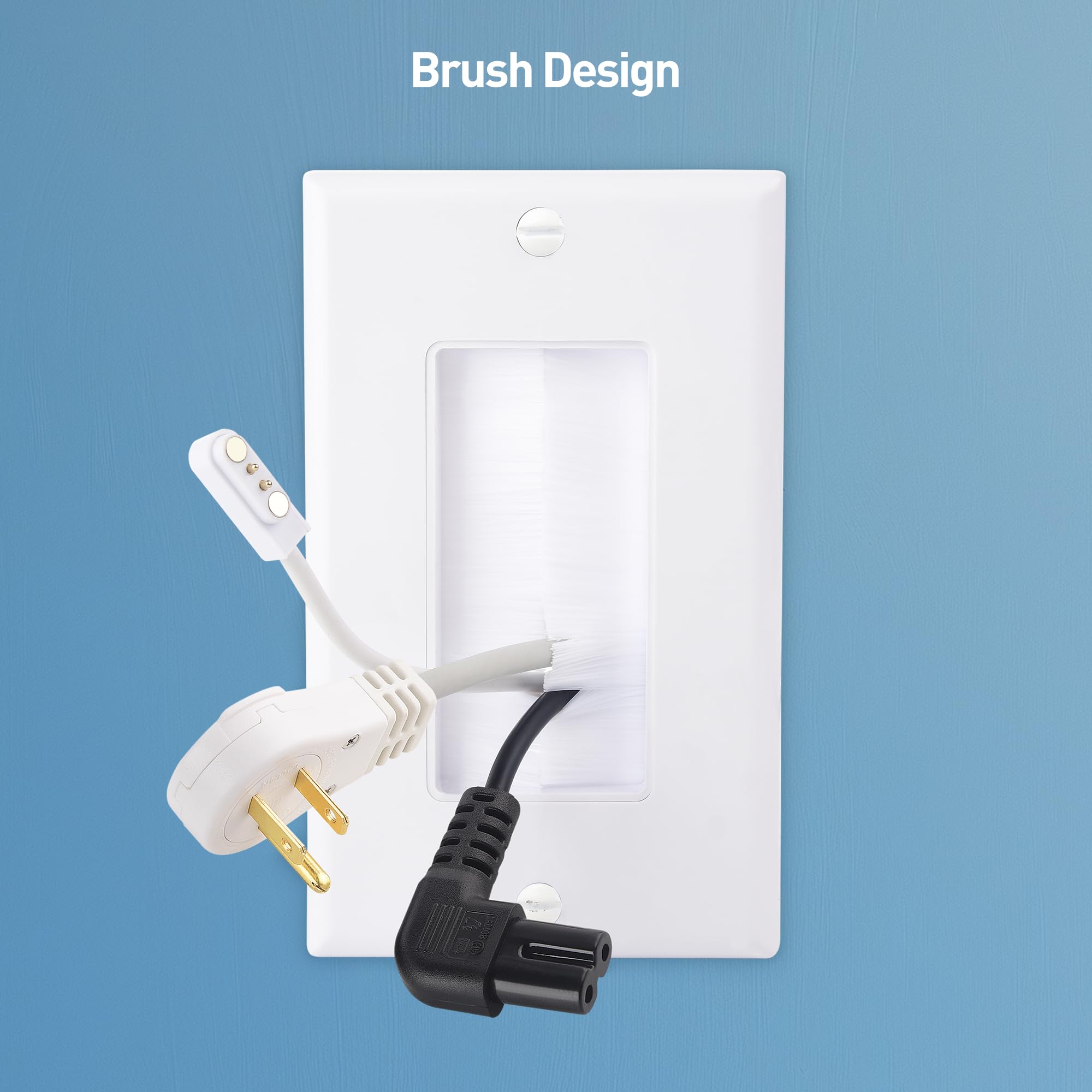 Cable Matters 2 Pack 1 Gang Wall Cable Pass Through, Brush Wall Plate With Bracket (Cable Pass Through Wall Plate)