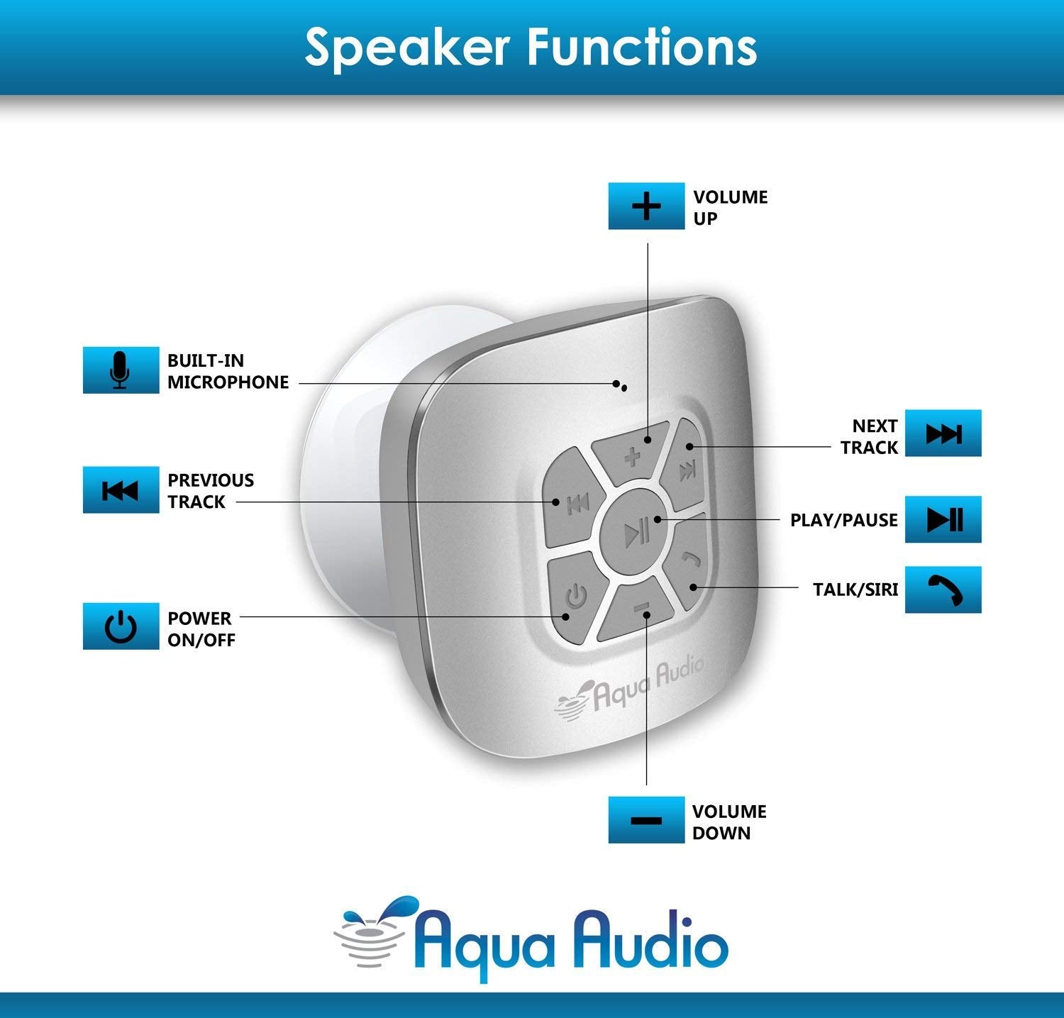 Shower Speaker Bluetooth Waterproof With Suction Cup   10 Hours Playtime/Built In Mic (Silver)