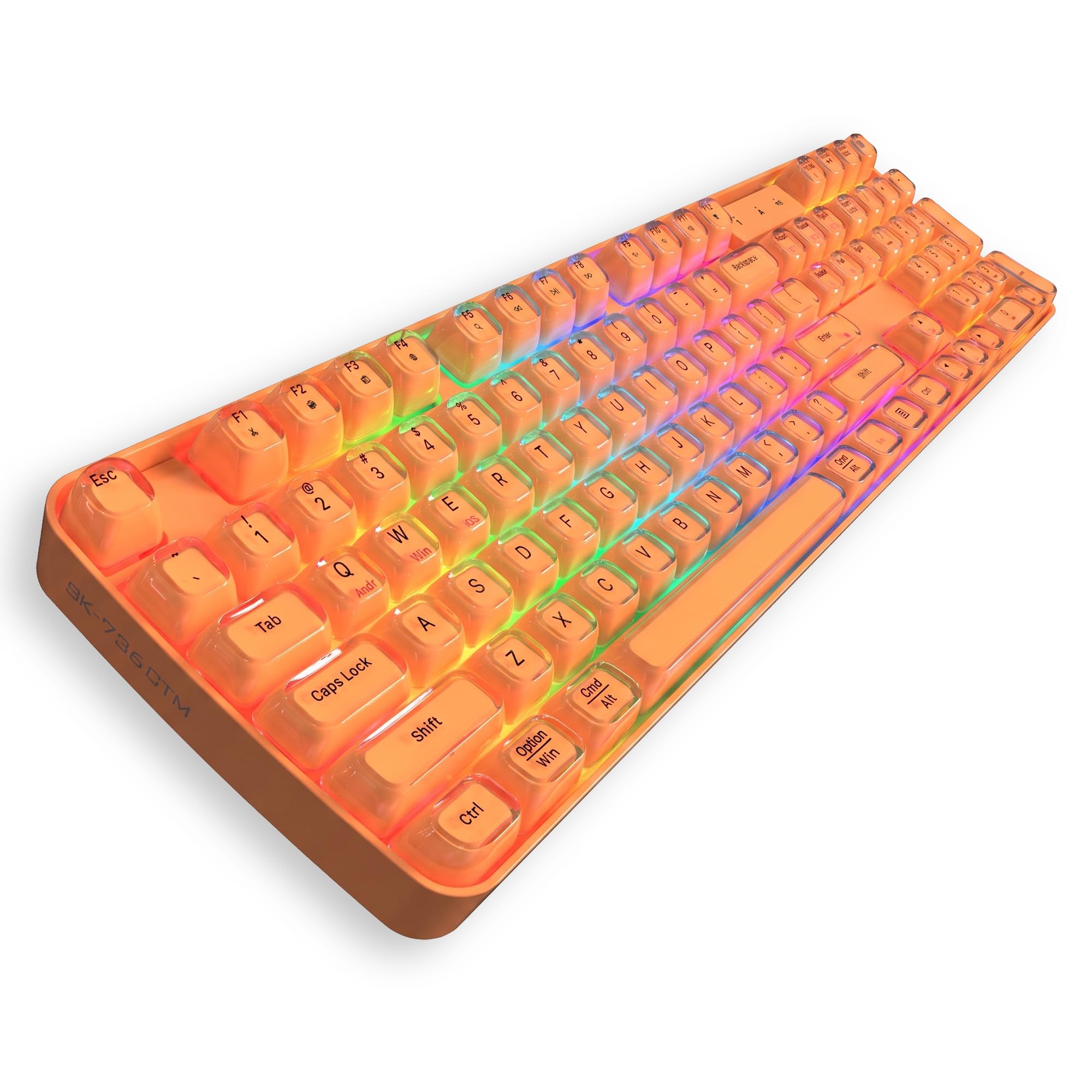 Lomiluskr RGB Arc Wireless Keyboard, BT/2.4G/Wired TriMode, Full Size Crystal Texture Translucent Keycaps, 2000mAh Rechargeable