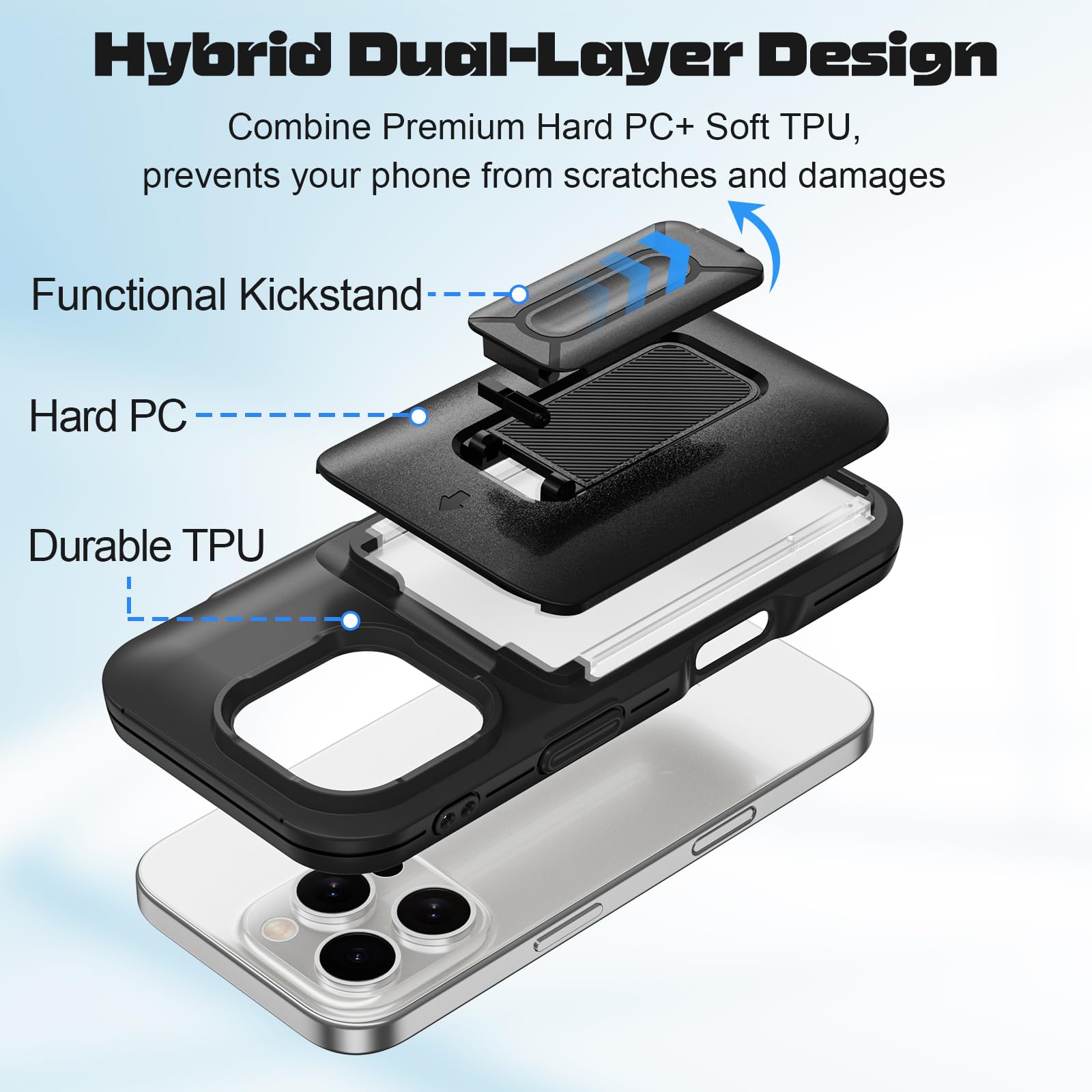 Samonpow For Iphone 16 Pro Case Wallet With Card Holder [3 Cards] & Stand Heavy Duty Protective Shockproof Hidden Card Slot Wall