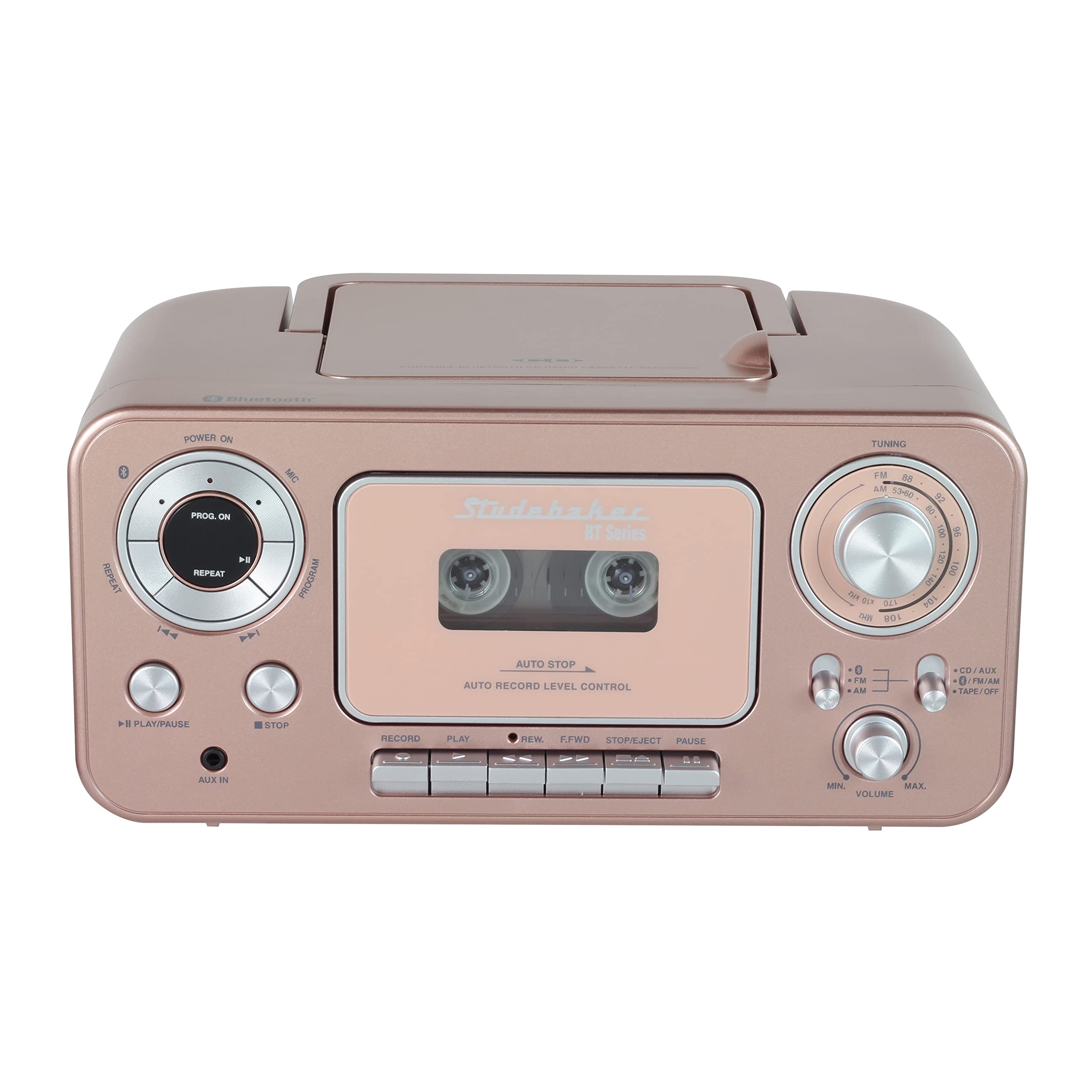 Portable Stereo Cd Player With Bluetooth, Am/Fm Stereo Radio And Cassette Player/Recorder (Rose & Gold)