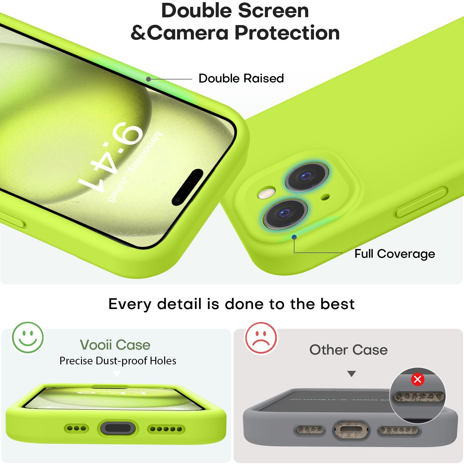 Vooii Compatible With Iphone 15 Case,Upgrade Defender Liquid Silicone,[Enhanced Camera Protection][Soft Anti Scratch Microfiber