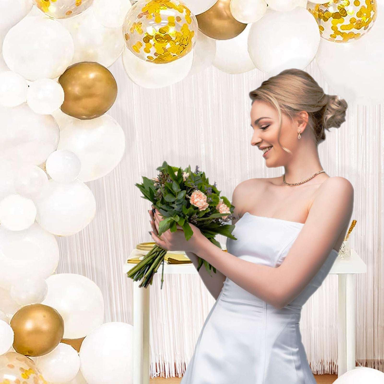 Eufars White Fringe Backdrop Curtains For Parties   4 Pack Of 3.2X8.2Ft White Streamers Curtain Photo Backdrop For Wedding Birth