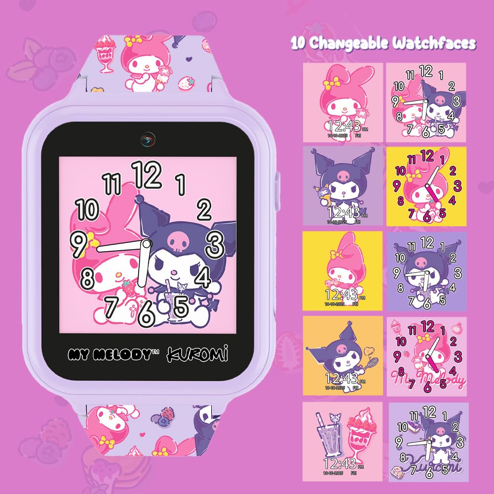 Sanrio My Melody & Kuromi Kids Smartwatch With Touchscreen   Features 10 Interactive Faces, Camera For Selfies, Voice Recorder,