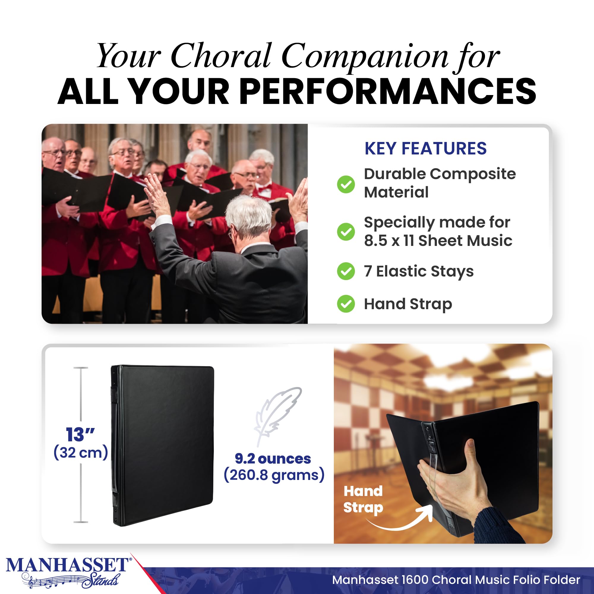 Manhasset Choir Folder With Hand Strap - Sheet Music Folder - Sheet Music Binder For Choir Members