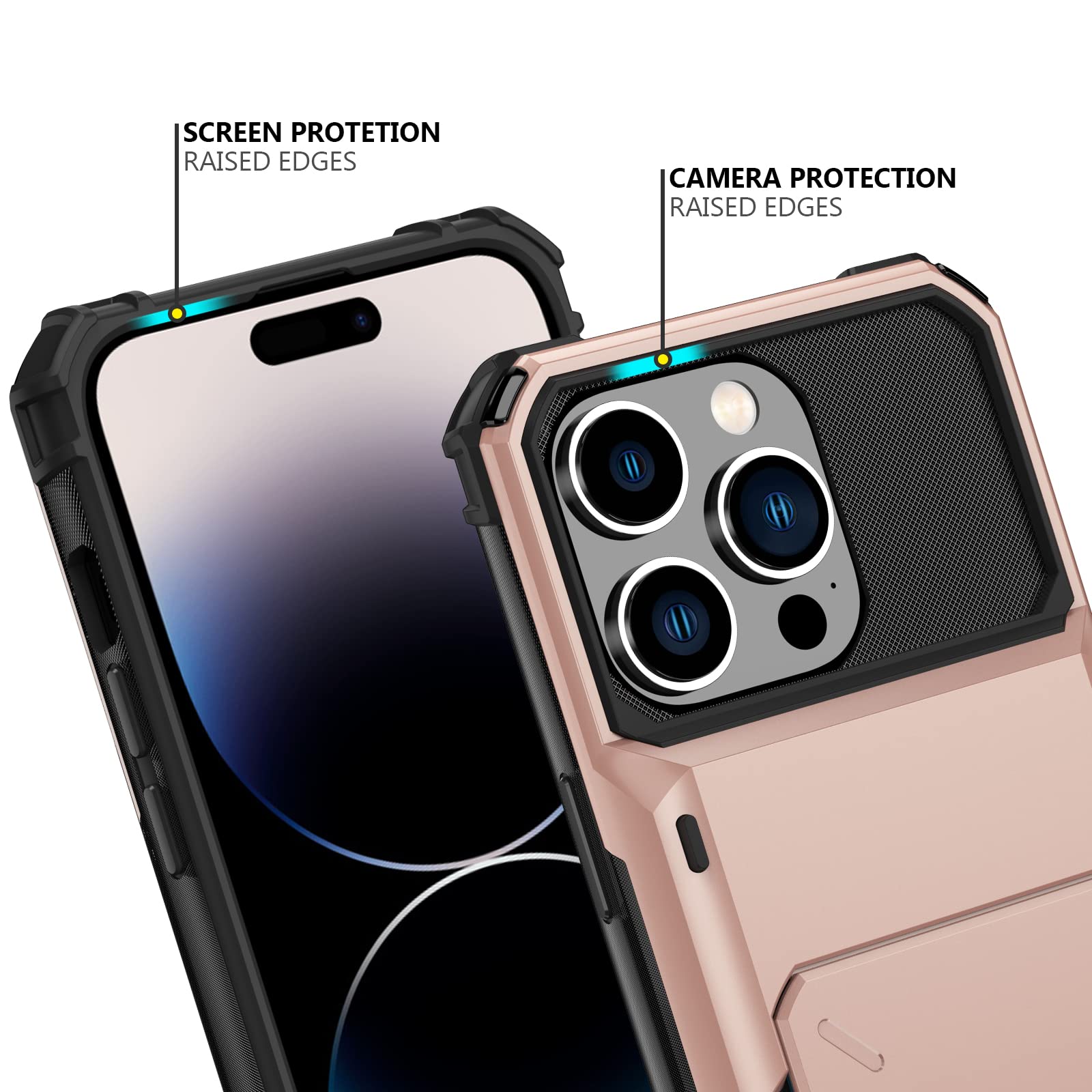 Nvollnoe For Iphone 14 Pro Case With Card Holder[Store 5 Cards] Dual Layer Heavy Duty Shockproof Iphone 14 Pro Wallet Case With