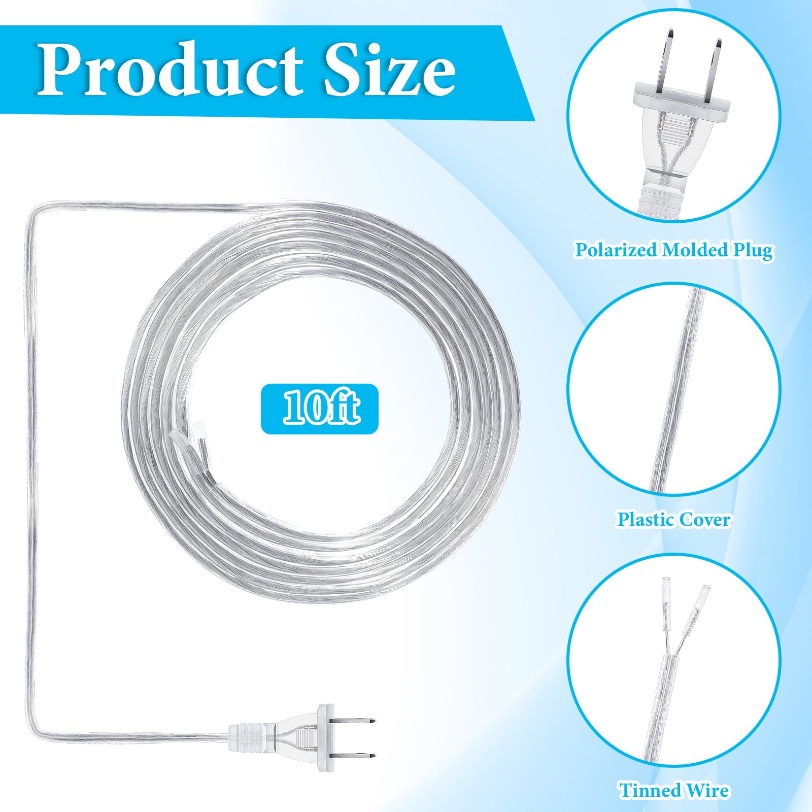 Saysurey Lamp Cord With End Plug Replacement Electric Lamp Wire Clear 18/2 Spt 1 Wire Stripped End Ready For Wiring Repair Part