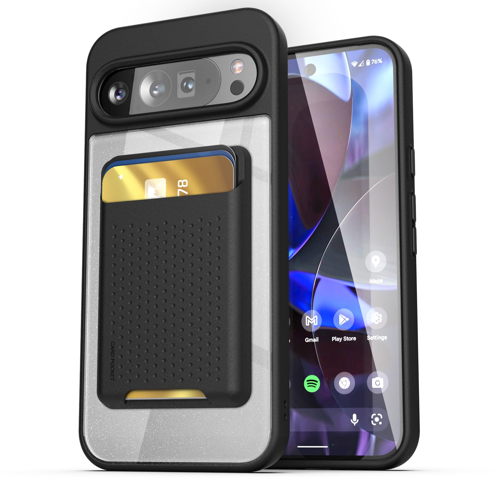 ENCASED Wallet Case for Google Pixel 9 Pro XL (6.8) with Magnetic Detachable Card Holder (Compatible with MagSafe) - Clear Black