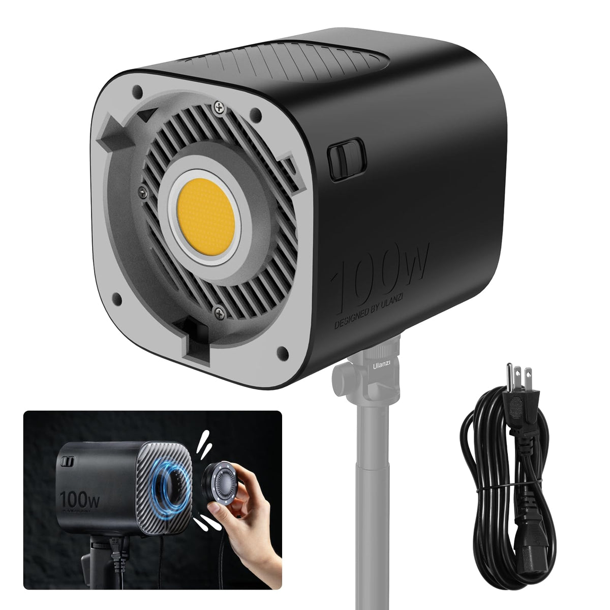 VIJIM 100W LED Video Light, Portable COB Continuous Output Lighting with Magnetic Wire Control, 5600K Daylight Output, Bowens Mo