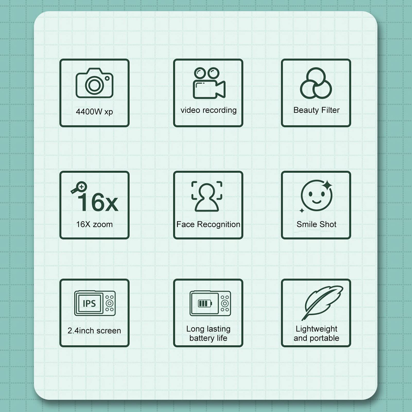 1080P Digital Camera, 16X Zoom Autofocus Anti Shake Kids Digital Camera, 2.4 Inch Ips Screen 700Mah Pocket Digital Camera With F