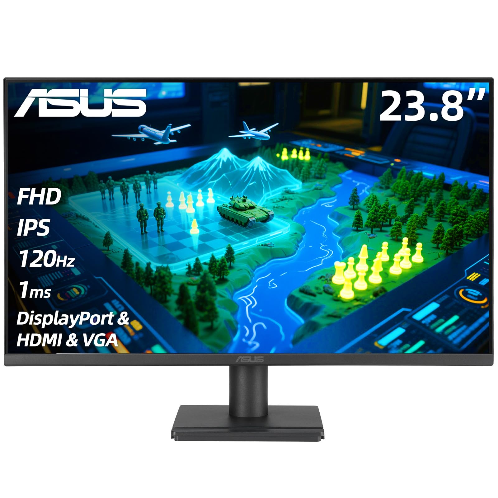 ASUS 24 FHD Gaming Office Monitor, 120Hz, 1ms, Eye Care Monitor - IPS, 99% sRGB, Frameless, Adaptive-Sync, Speakers, DisplayPort