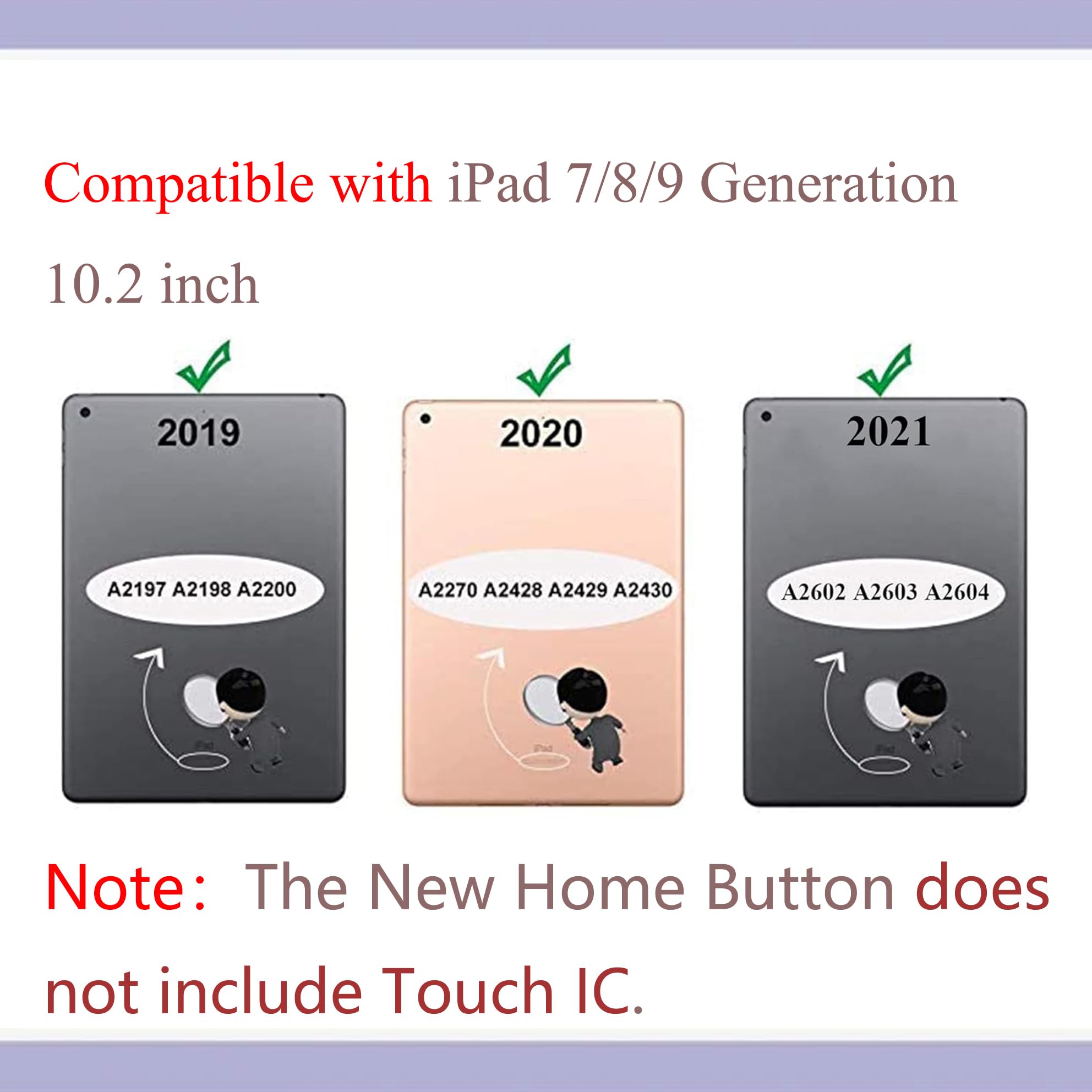T Phael Black Home Button Replacement For Ipad 10.2'' 2019 7 7Th Gen (A2197 A2198 A2200), 2020 8 8Th Gen (A2270 A2428 A2429 A243