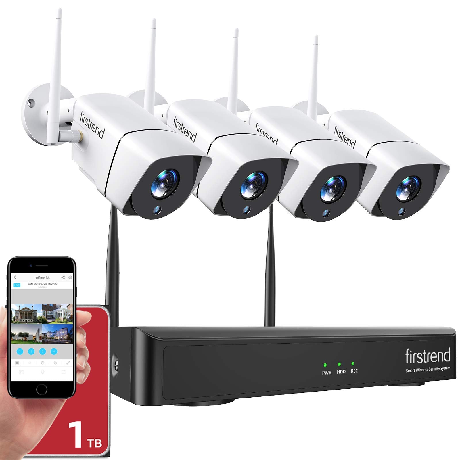Security Camera System Wireless,Firstrend 1080P 8Ch Wireless Home Security Systems With 4 Pcs 2Mp Full Hd Cameras 1Tb Hdd Night Vision Motion Detection App For Indoor Outdoor Video Surveillance