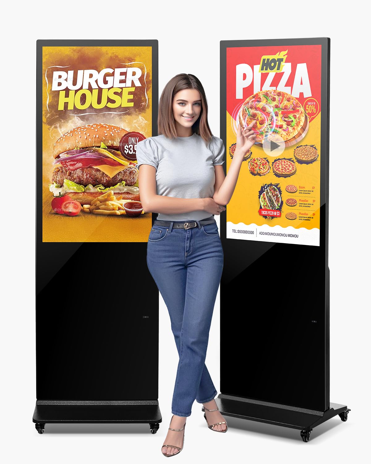 VEVOR 43 Inch Digital Signage Display, Touchscreen Digital Kiosk, Indoor Floor Standing Kiosk Display, 2K UHD LCD Screen, 2GB RA