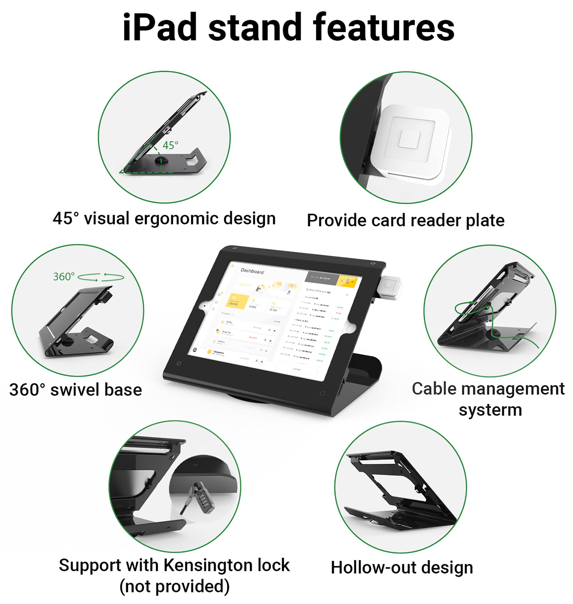 Pinikox Retail Kiosk Tablet Stand Compatible With 10.2 Inch Ipad 9Th 8Th 7Th Gen, Business Desktop Pos Ipad Stand, Anti Theft Lo