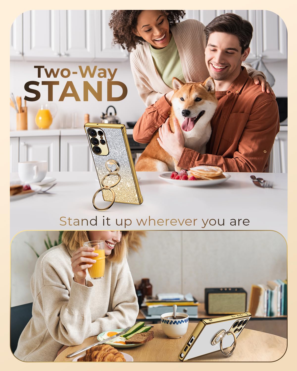 Xyz For Samsung Galaxy S24 Ultra Case With Stand, Galaxy S24 Ultra Case With Double Ring, Women Girls Bling Luxury Glitter Clear