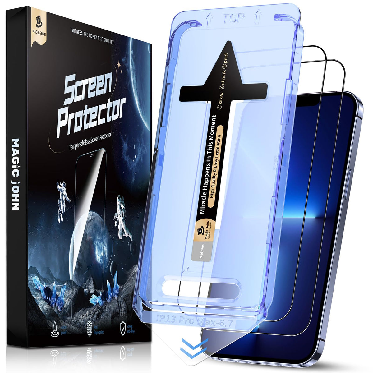 Magic John 2 Pack For Iphone 13 Pro Max/Iphone 14 Plus 6.7 Inch Tempered Glass Screen Protector, Auto Dust Elimination Installat