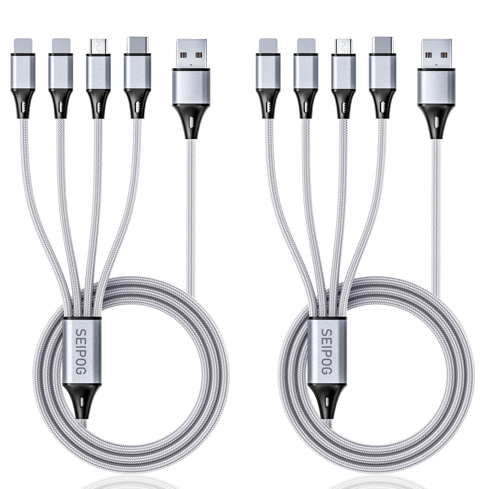 Multi Charging Cable, Usb Cable 3A 4Ft Nylon Braided Universal 4In1 Charger Adapter Type C/Micro Port, Compatible With Cell Phon