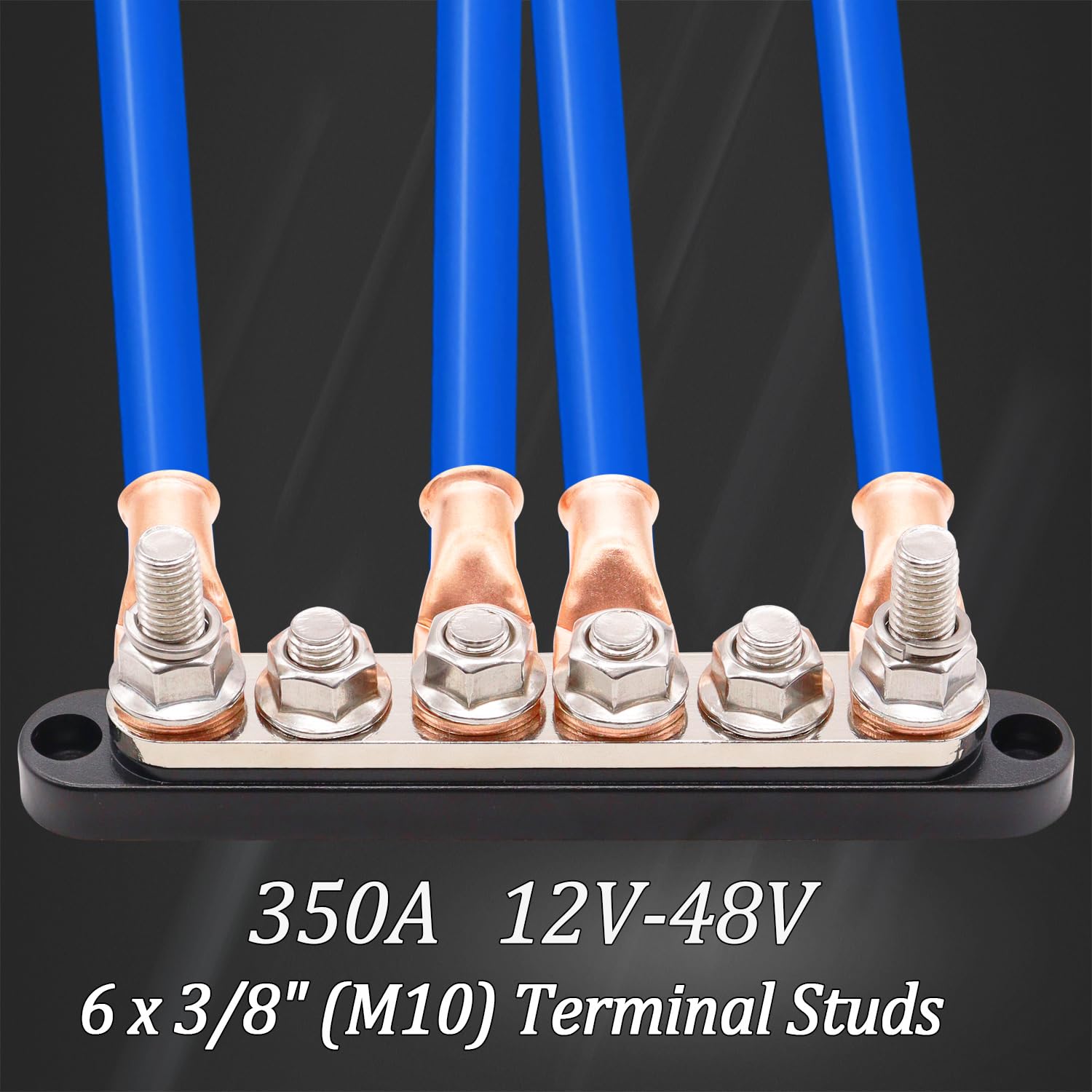 Maierke 350A Bus Bar 12V Marine 6 X 3/8'' (M10) Terminal Studs 12V 48V Power Distribution Block With Cover,With 4Pcs Battery Lug