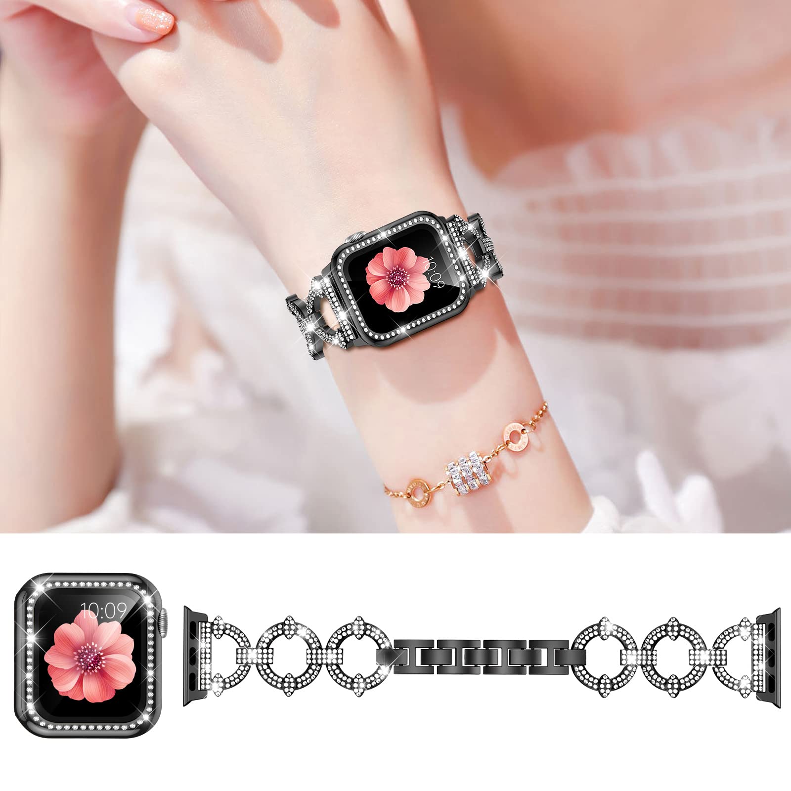 Mesime Compatible With Apple Watch Band 38Mm 40Mm 41Mm 42Mm 44Mm 45Mm , Women Girl Bling Diamond Jewelry Metal Strap Bands With