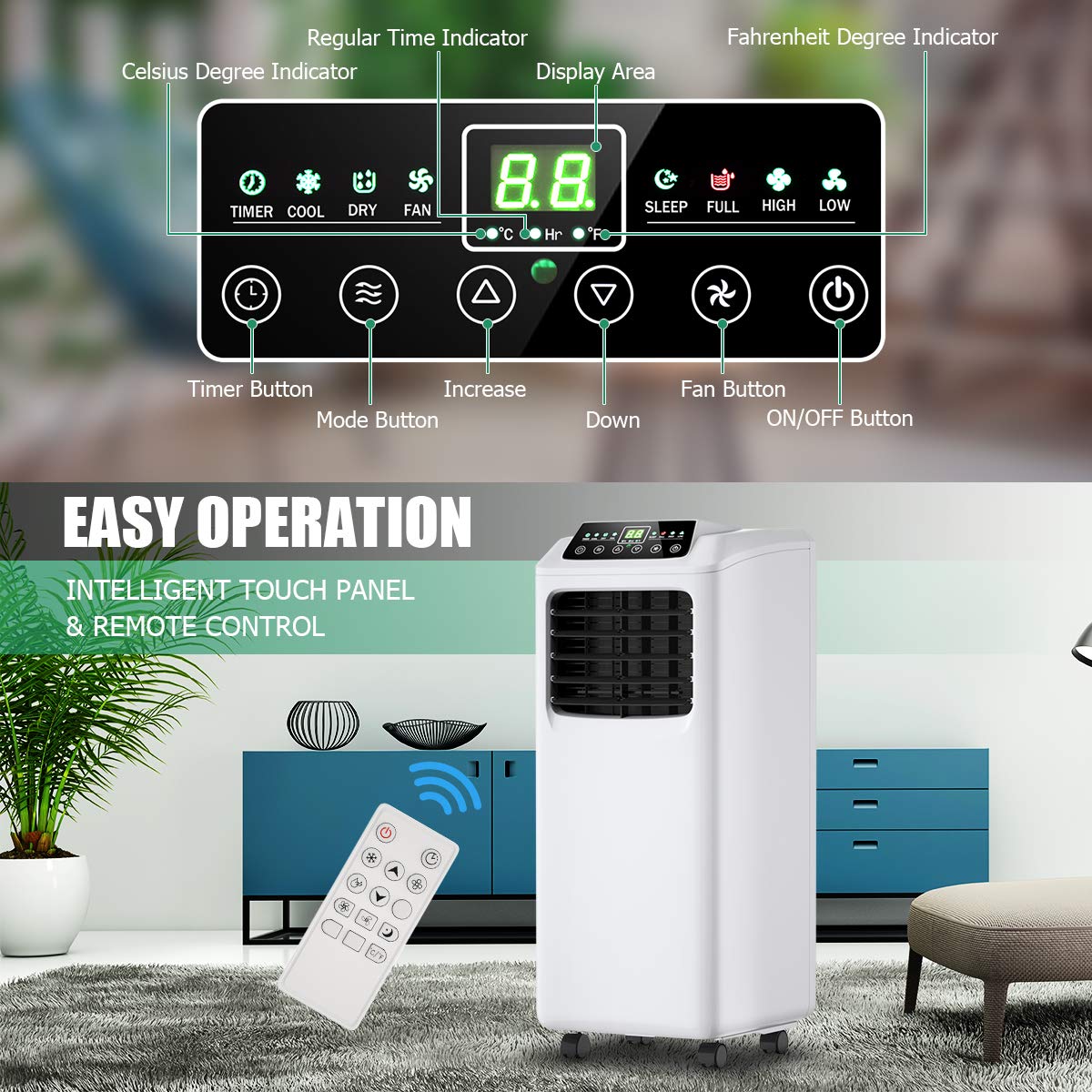 Toolsempire Portable Air Conditioner 8000 BTU 3-in-1 Easy-cool White for Rooms up to 230 Sq Ft