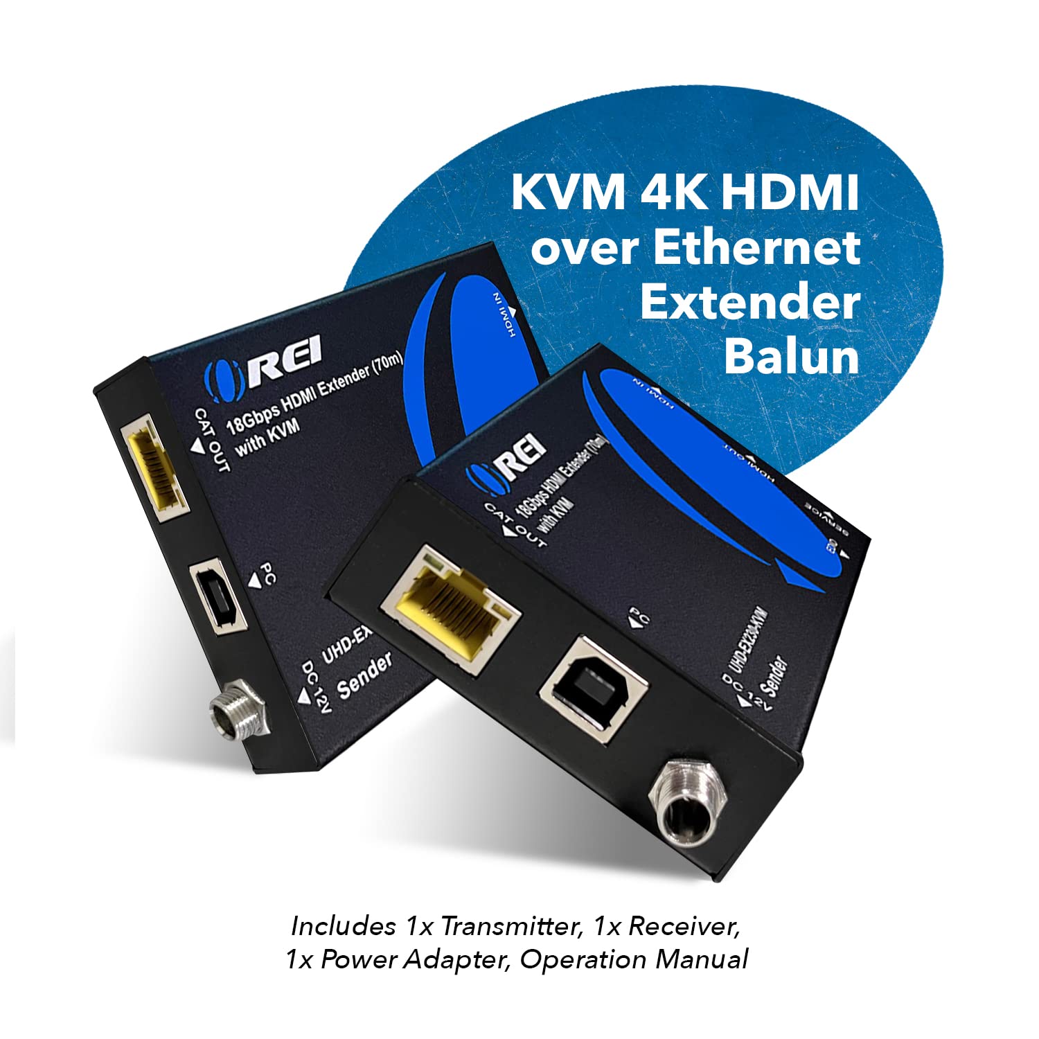 Orei Kvm 4K Hdmi Over Ethernet Extender Balun Over Cat6/7 Cable 4K@60Hz Upto 230 Feet   2 Usb 1.1 Ports, Supports Keyboard And M