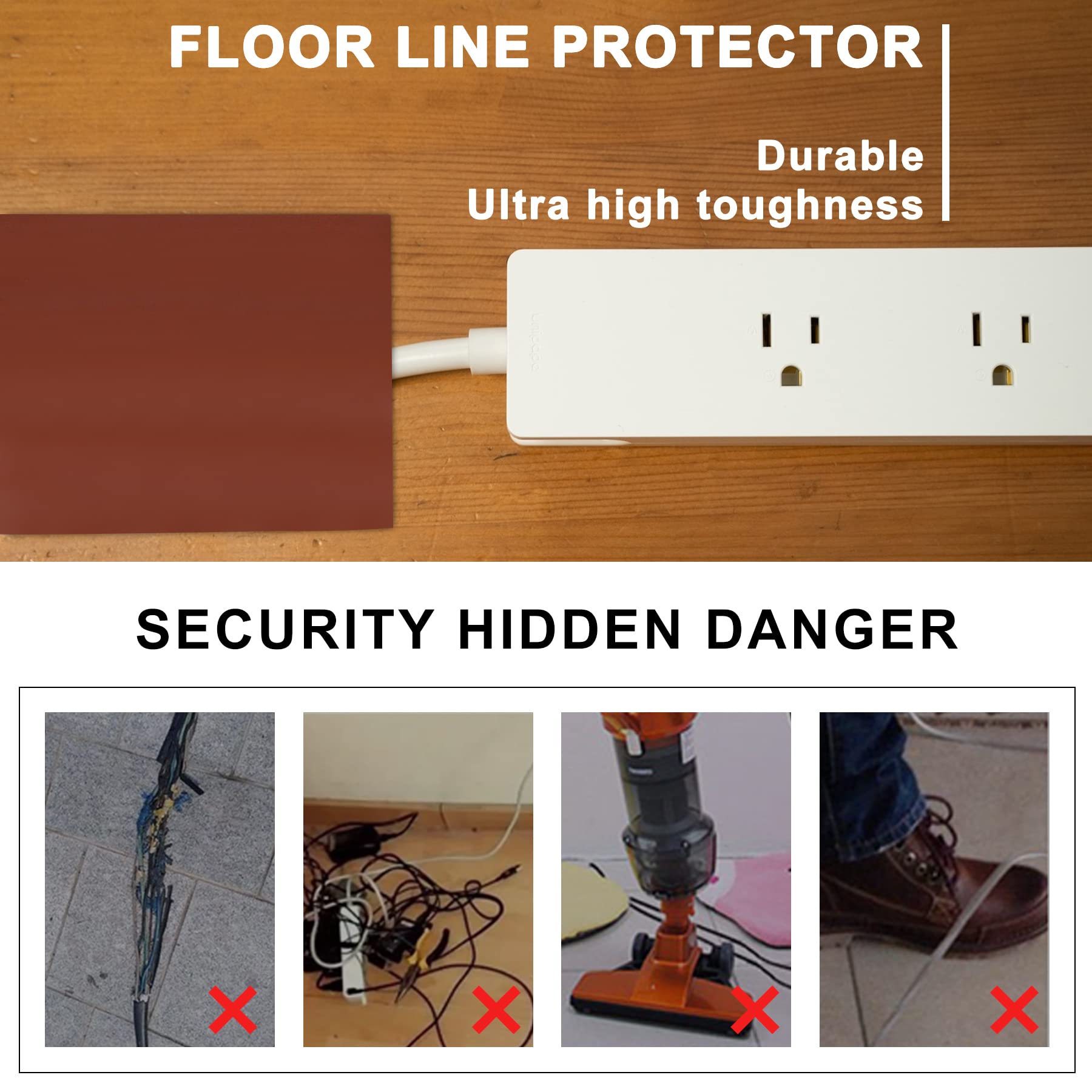 20Ft Floor Cord Cover Brown Silicone Cable Protector Easy To Install Wire Organizer And Hider For Home, Office, Garage (Brown 6M