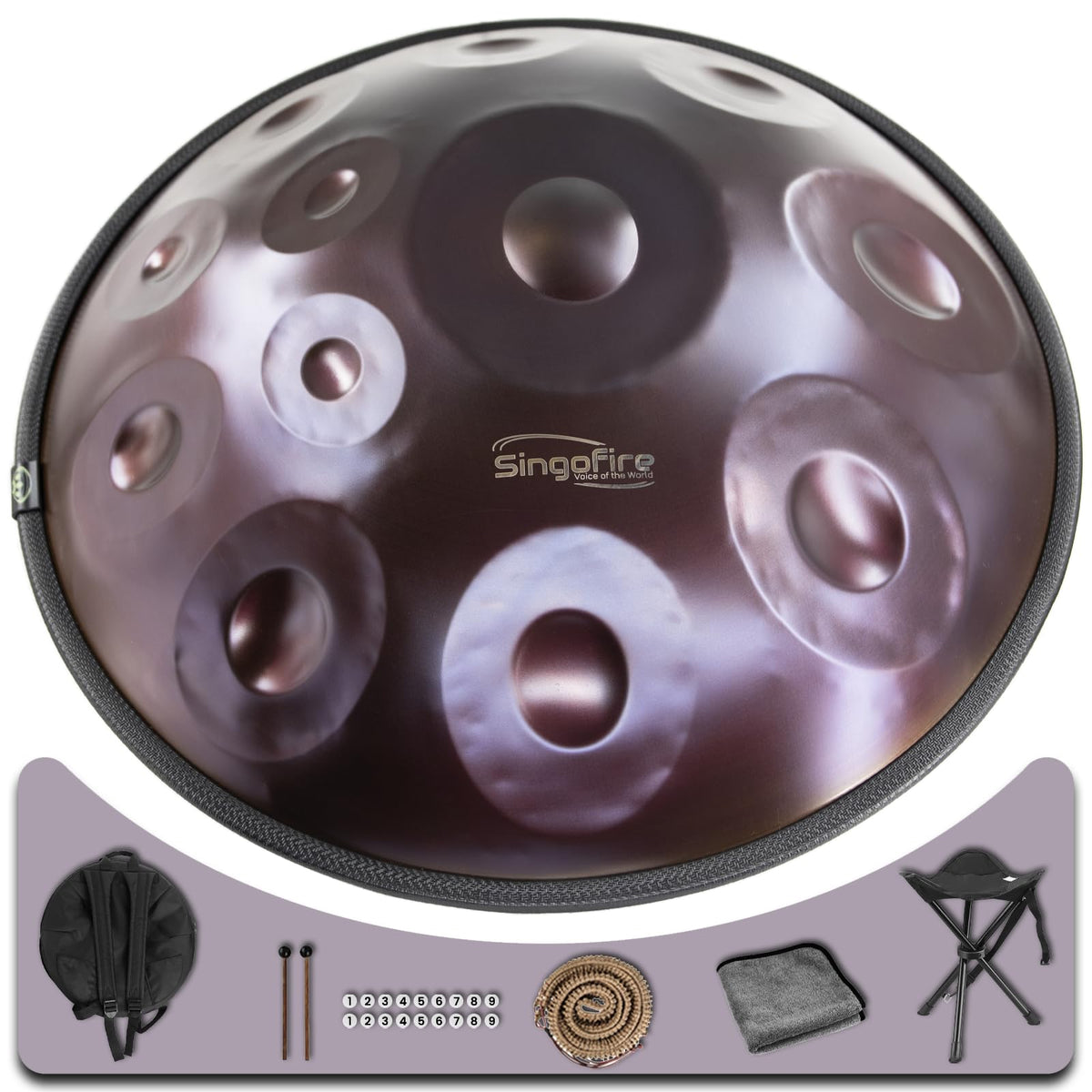 SINGOFIRE 12-Note Handpan Drum 22-Inch D Minor Purple – Electroeshop