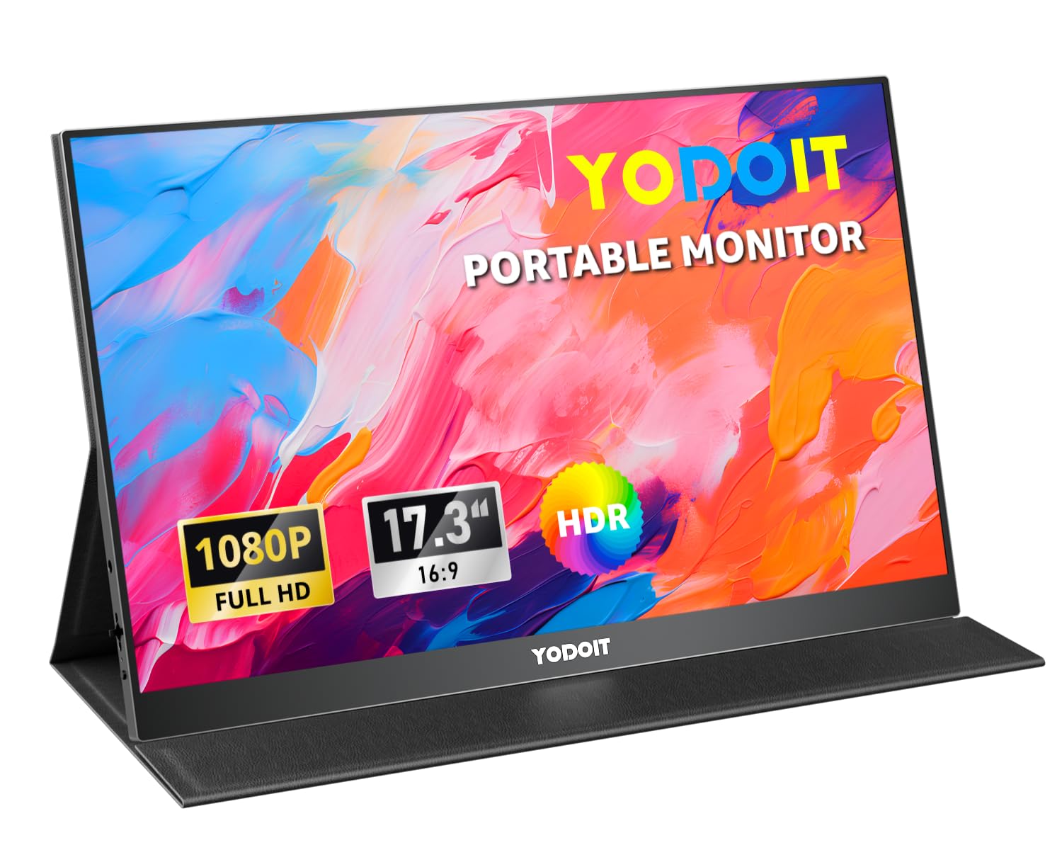 Yodoit Portable Monitor for Laptop 1920  1080 17.3 FHD Screen IPS Display with USB Type C Port, Built-in Speakers and Smart Cove
